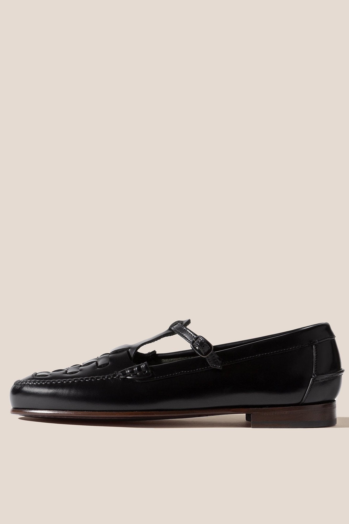 HEREU MAQUEDA INTERWOVEN T-BAR LOAFER - BLACK