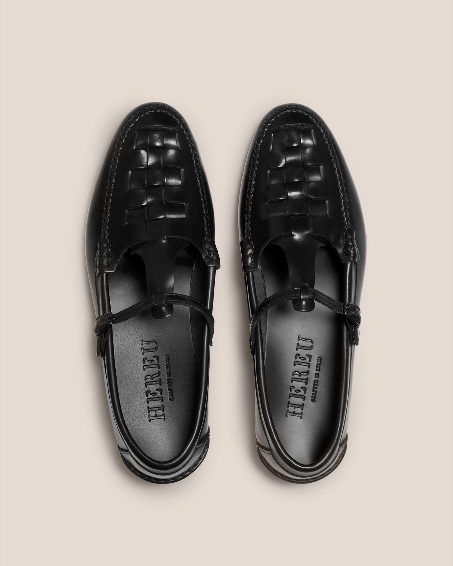 HEREU MAQUEDA INTERWOVEN T-BAR LOAFER - BLACK