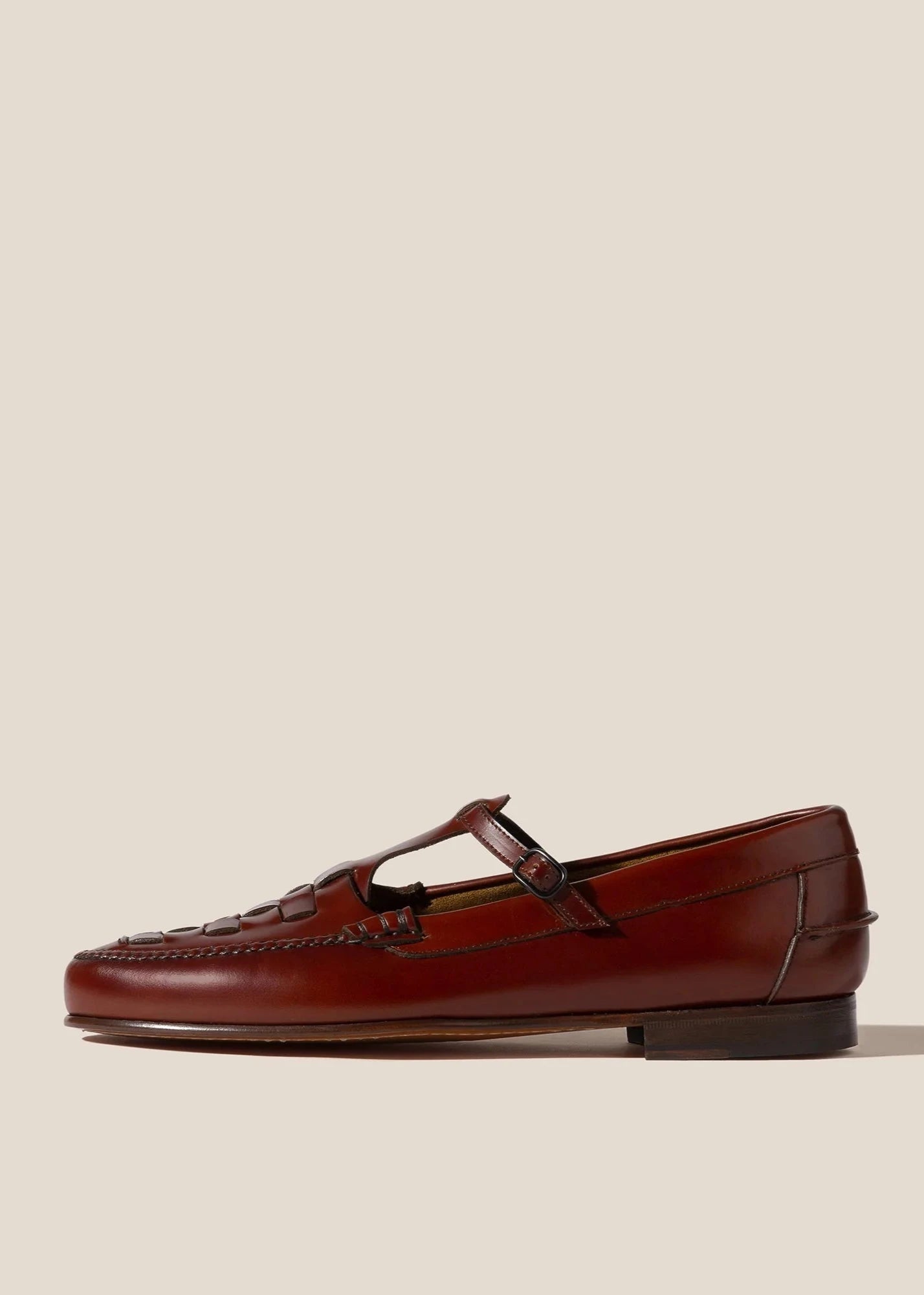 HEREU MAQUEDA INTERWOVEN T-BAR LOAFER - RUSSET