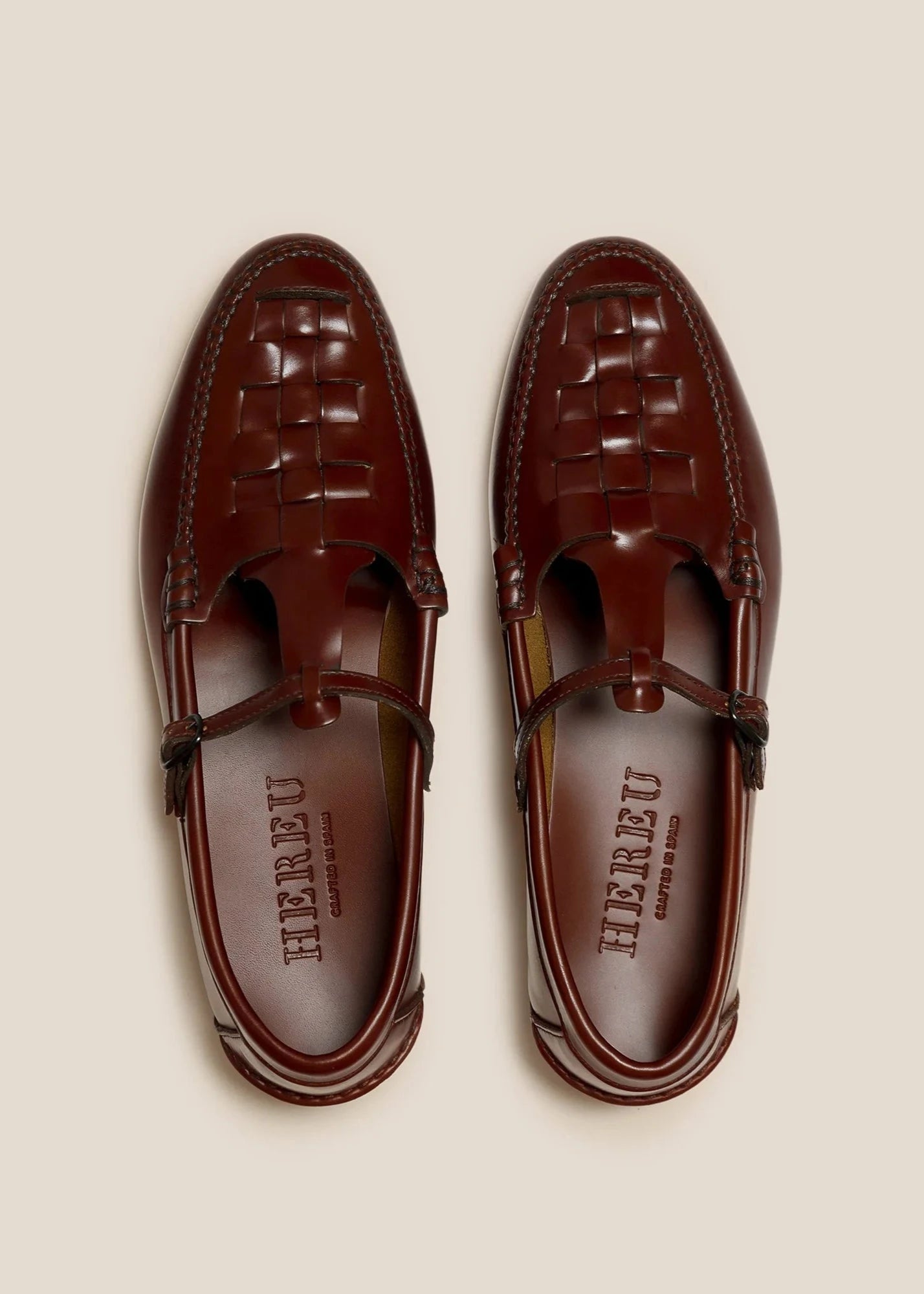 HEREU MAQUEDA INTERWOVEN T-BAR LOAFER - RUSSET