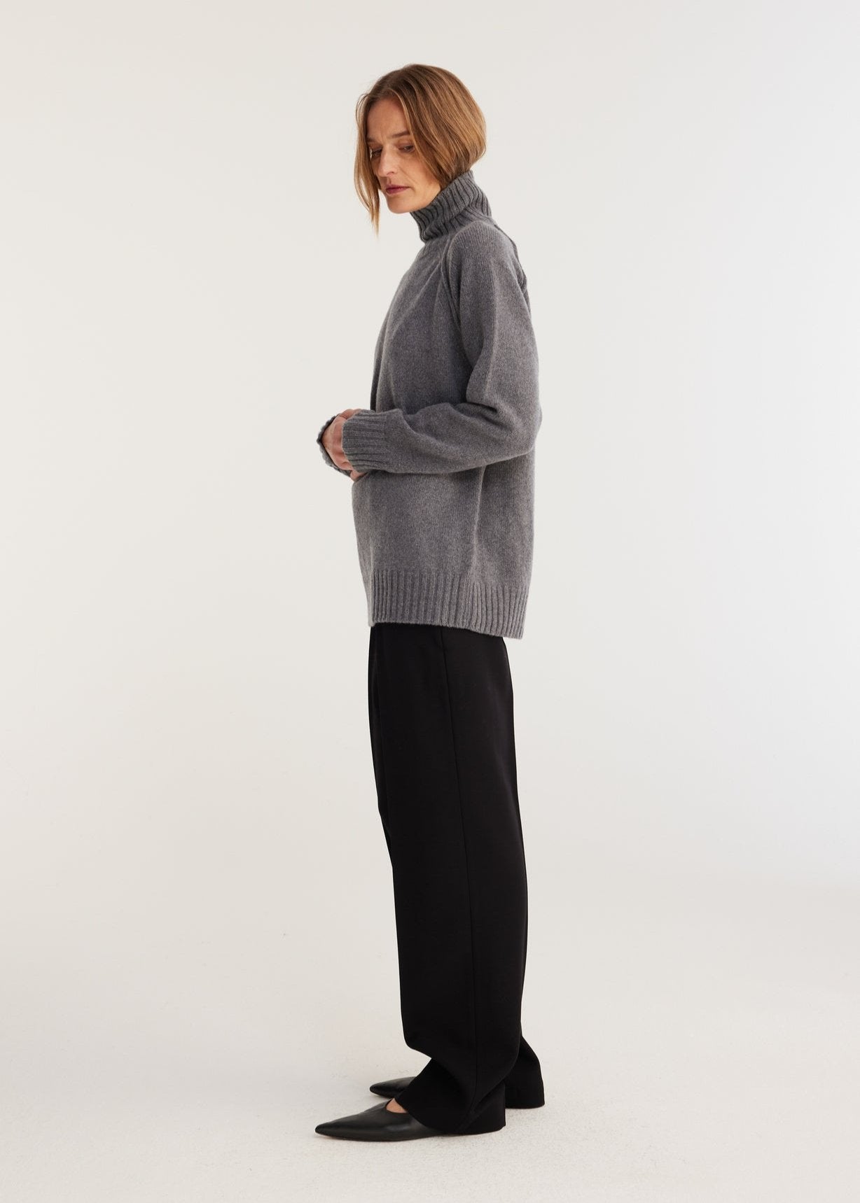 RÓHE WOOL CASHMERE TURTLENECK - GREY MELANGE