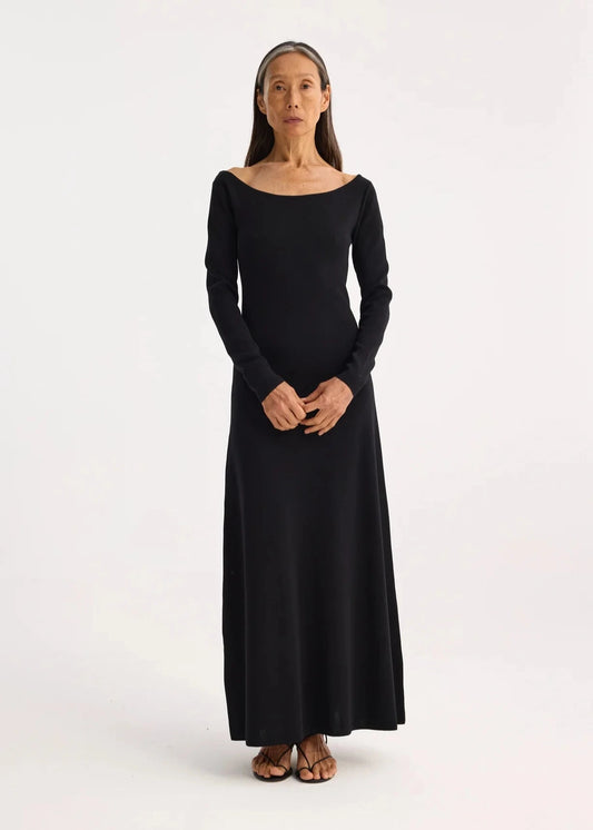 RÓHE OFF-SHOULDER KNITTED DRESS - BLACK