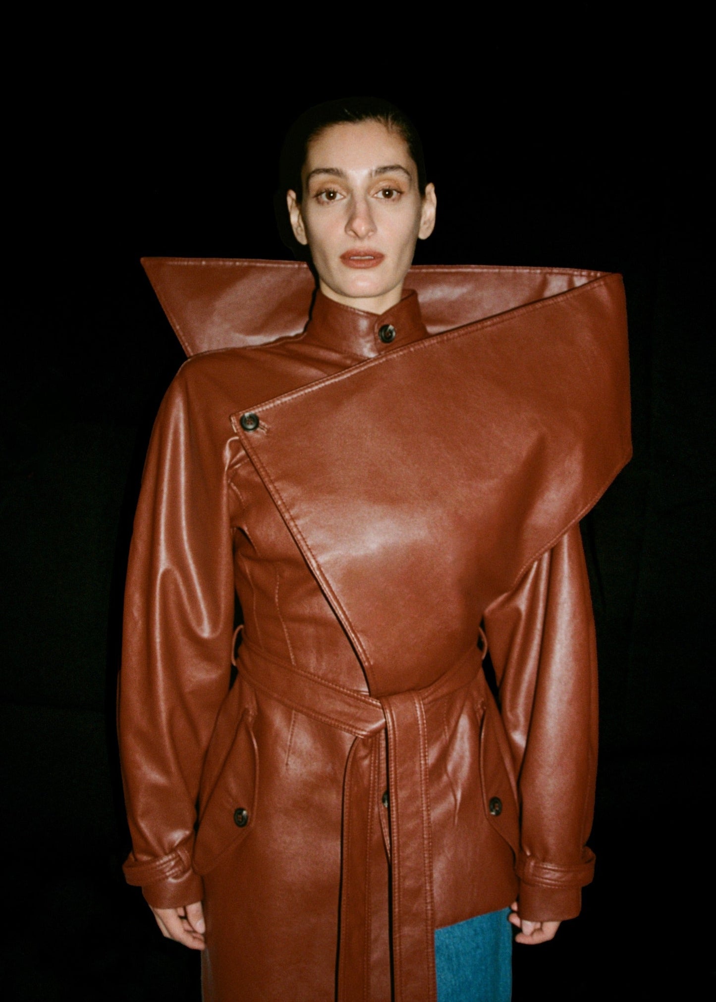 SITUATIONIST LEATHER CONSTRUCTED COAT - BROWN