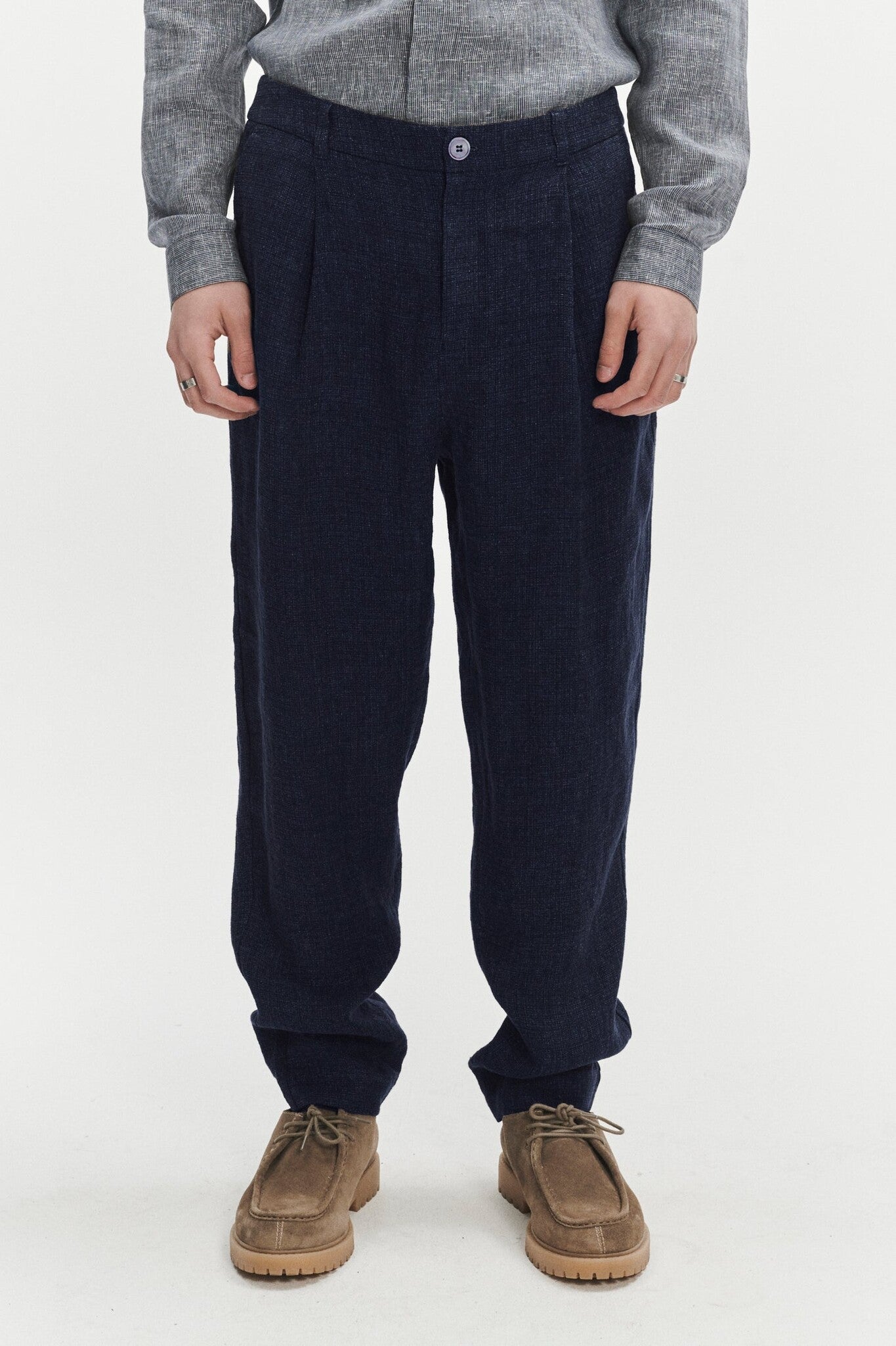 DELIKATESSEN GENUINE TROUSERS - NAVY SEERSUCKER