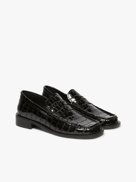 G.H.BASS WEEJUNS ALICE SQUARE TOE - BLACK CROCO