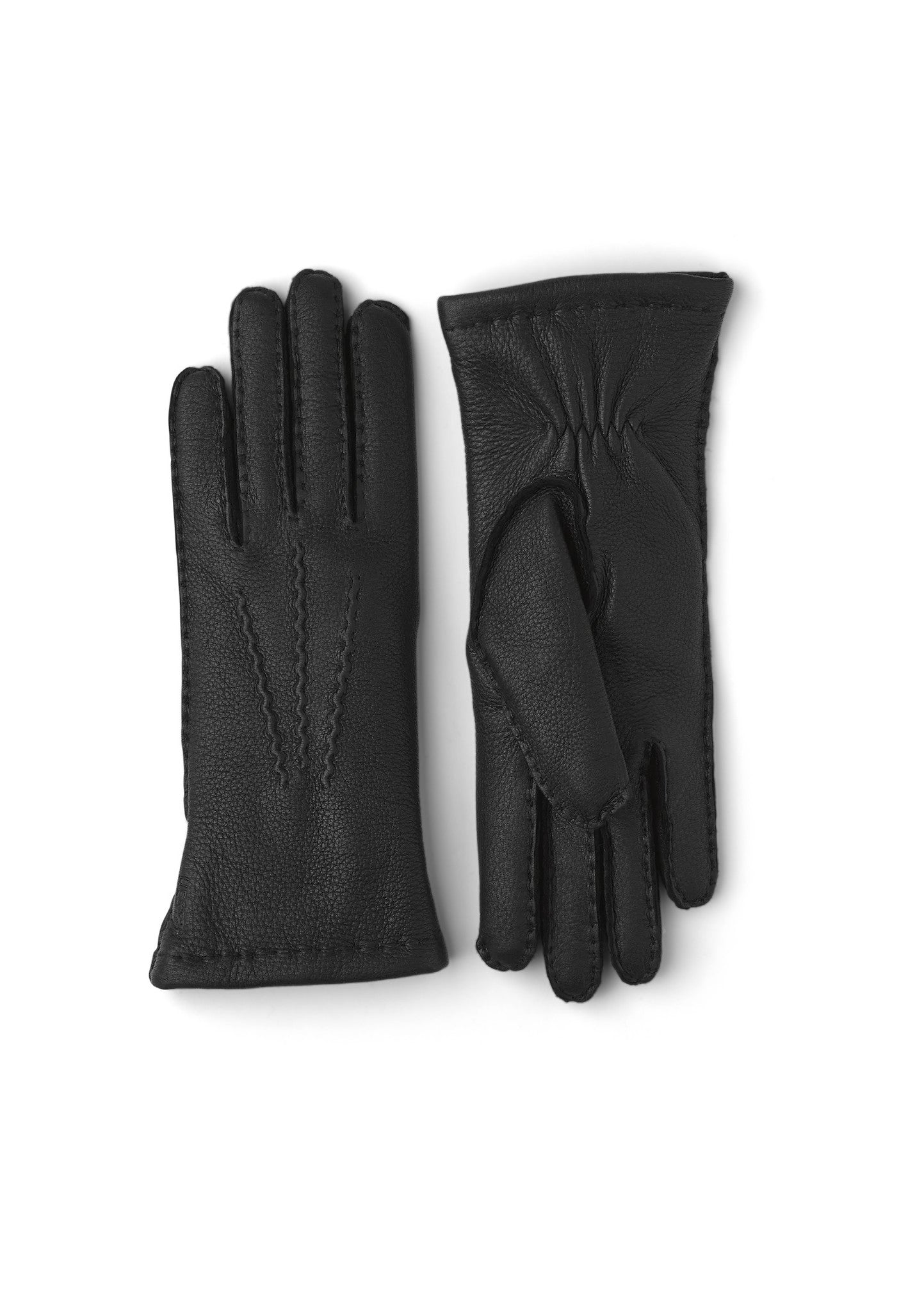 HESTRA GLOVES EMMA LEATHER STITCH GLOVES - BLACK