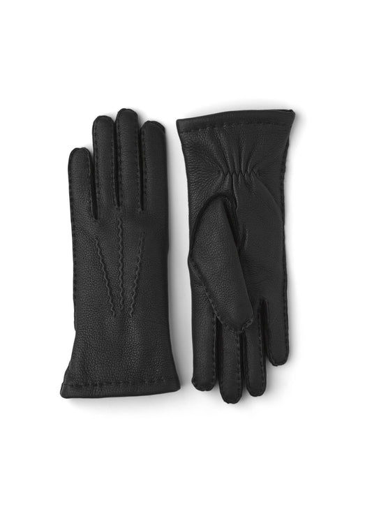 HESTRA GLOVES EMMA LEATHER STITCH GLOVES - BLACK