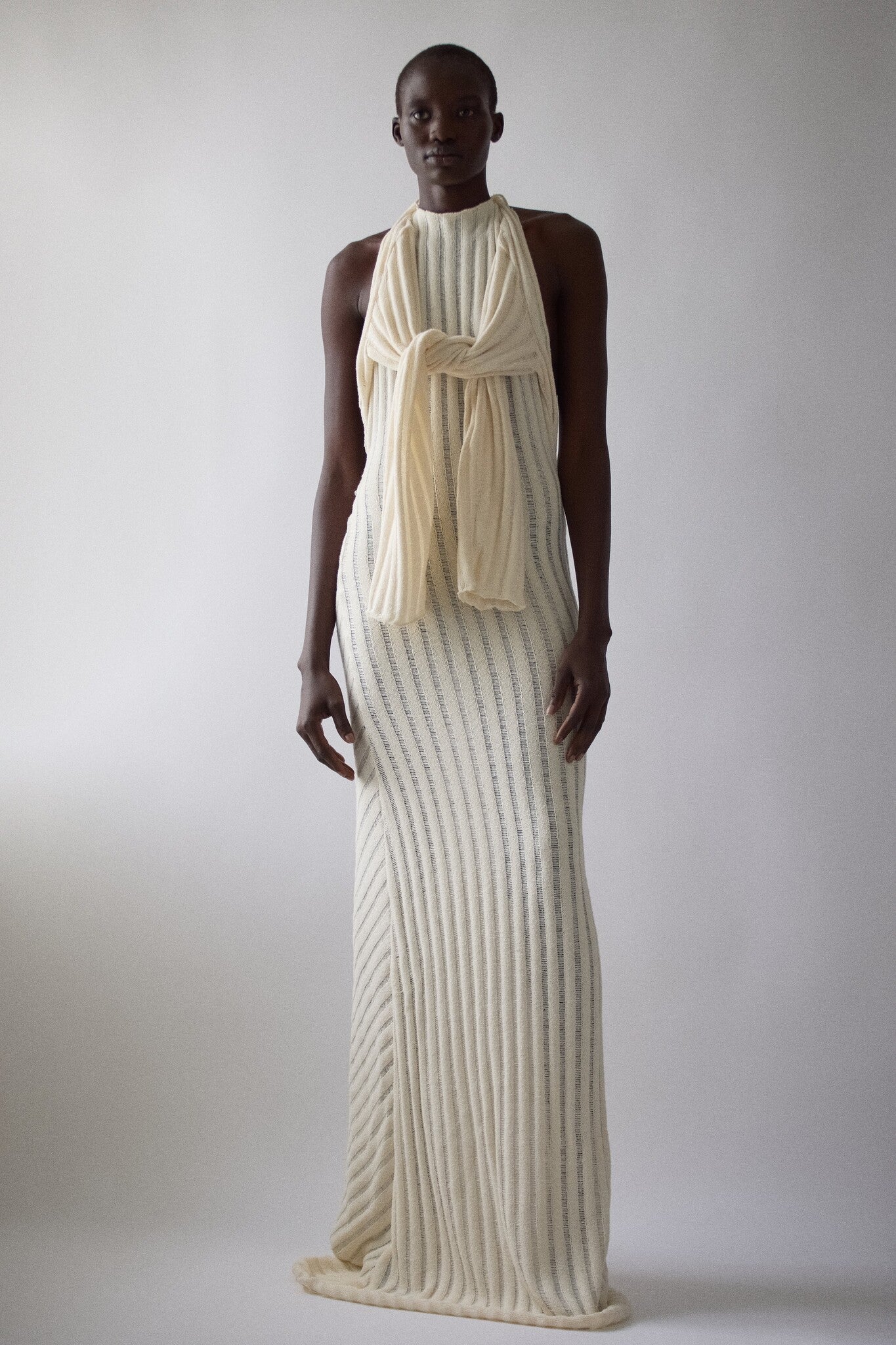 JADE CROPPER KNITTED MAXI DRESS WITH OPEN BACK - LIGHT BEIGE