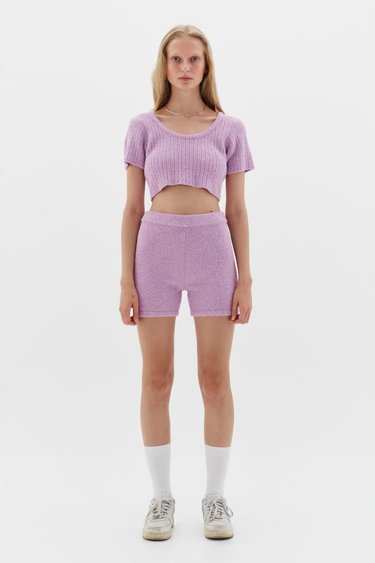 LOW CLASSIC FLUFFY KNITTED SHORTS - VIOLET