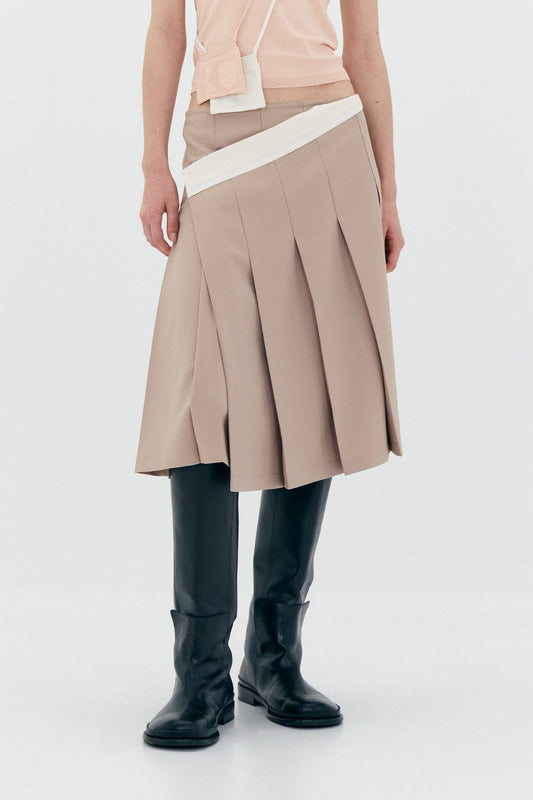 LOW CLASSIC PLEATED MIDI WRAP SKIRT - BEIGE