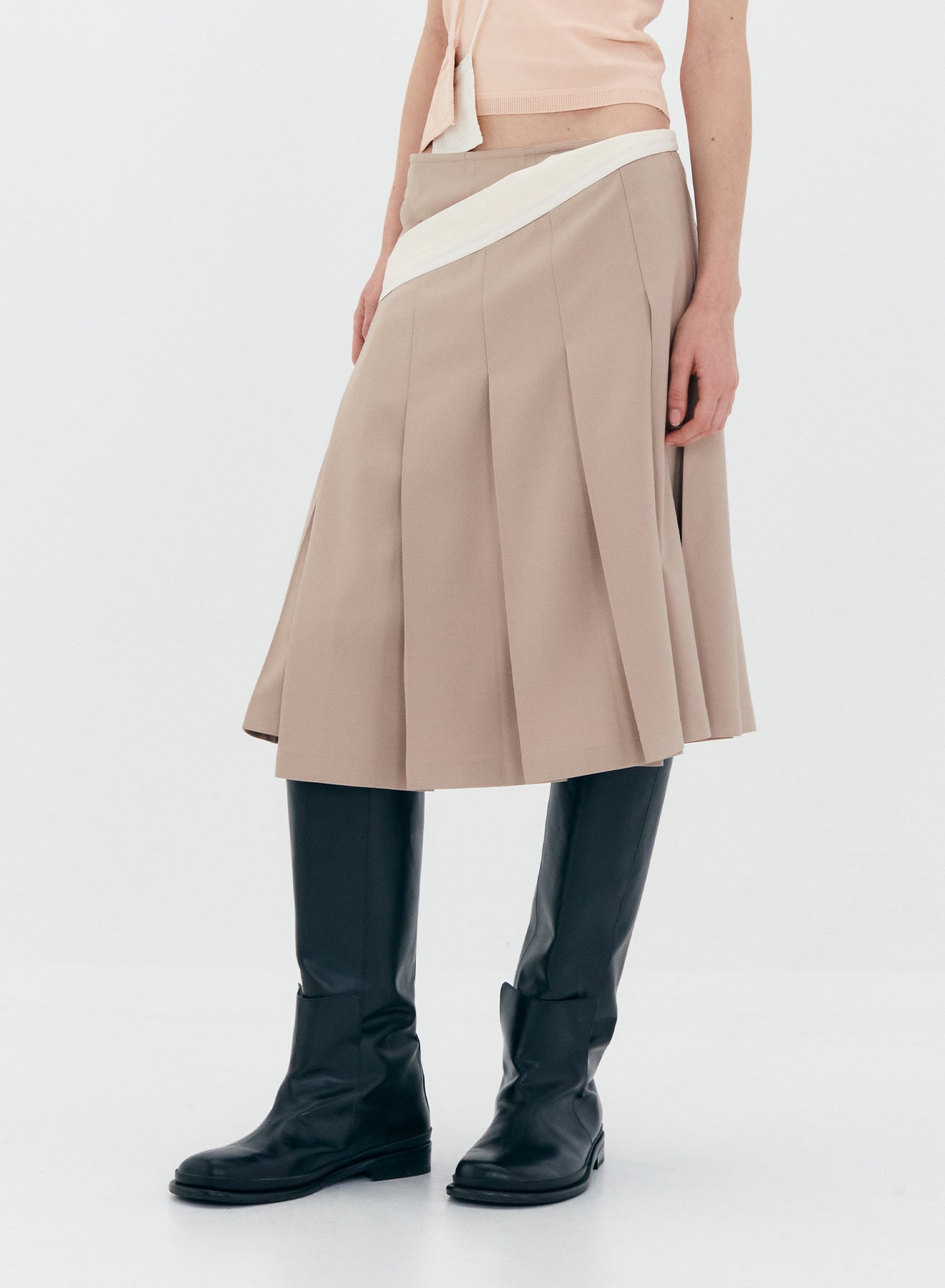 LOW CLASSIC PLEATED MIDI WRAP SKIRT - BEIGE