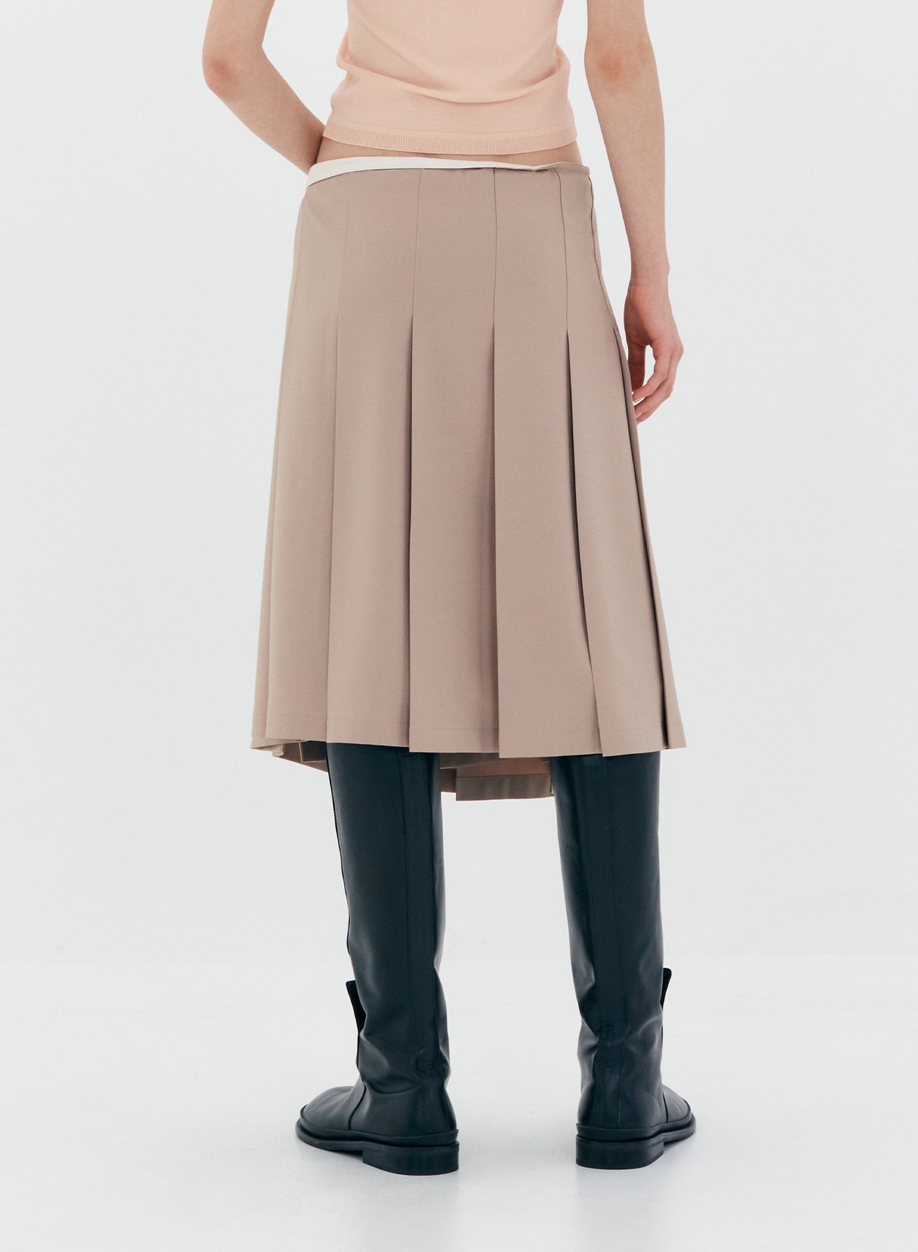 LOW CLASSIC PLEATED MIDI WRAP SKIRT - BEIGE