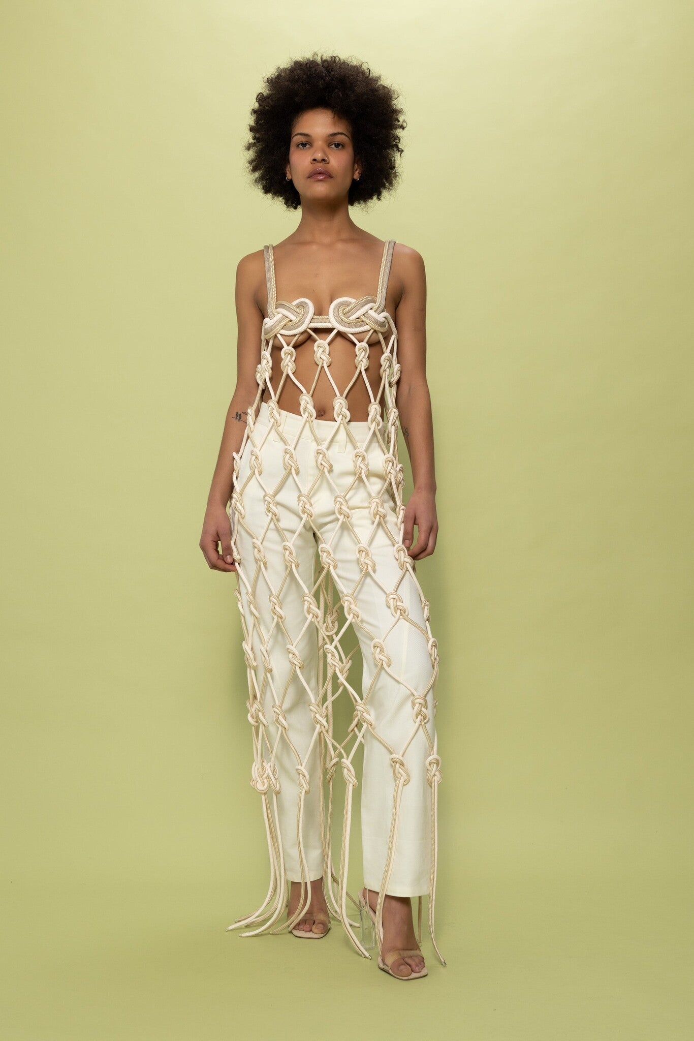 MARTAN ANA KNOTTED DRESS - OFF WHITE & GOLD