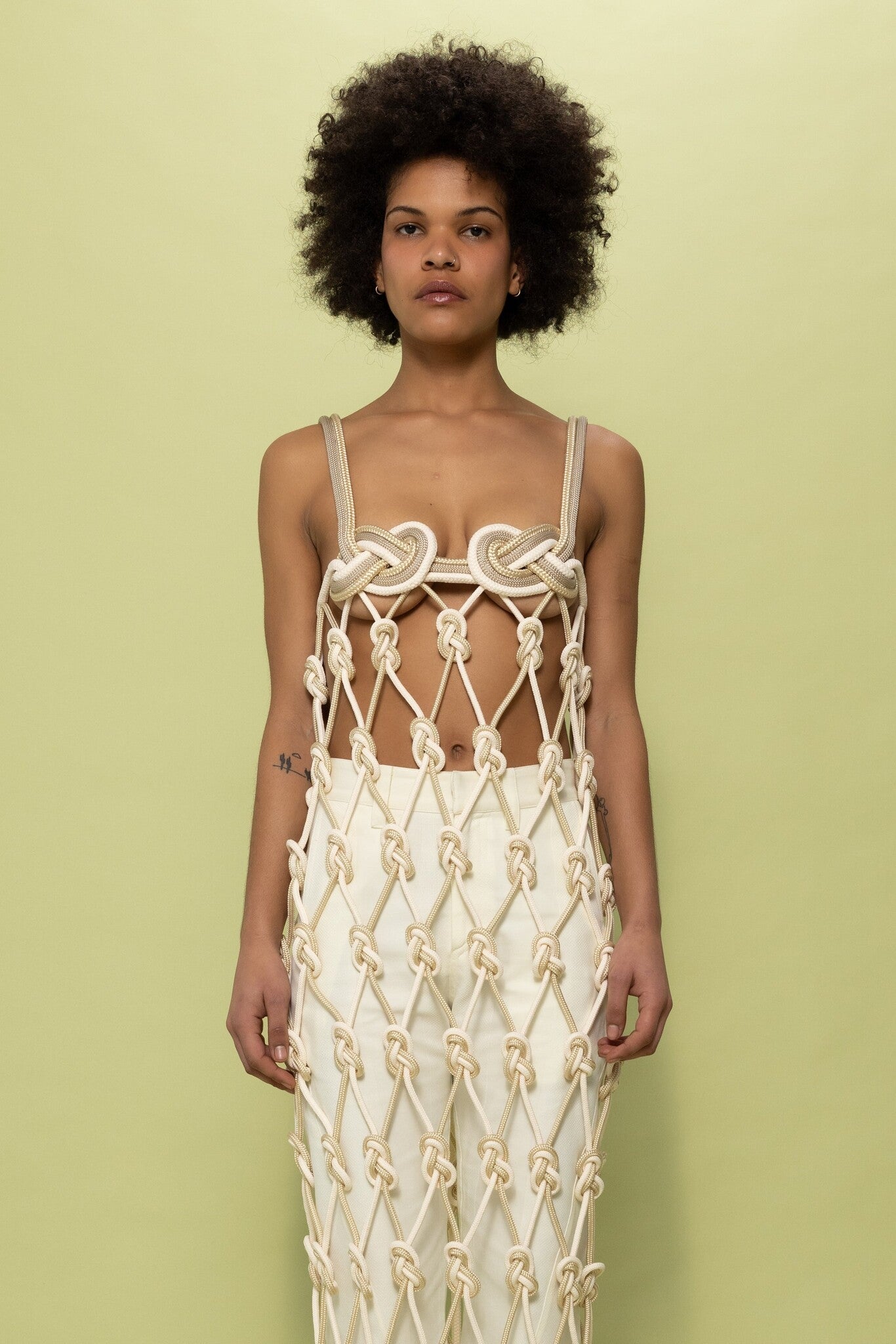 MARTAN ANA KNOTTED DRESS - OFF WHITE & GOLD