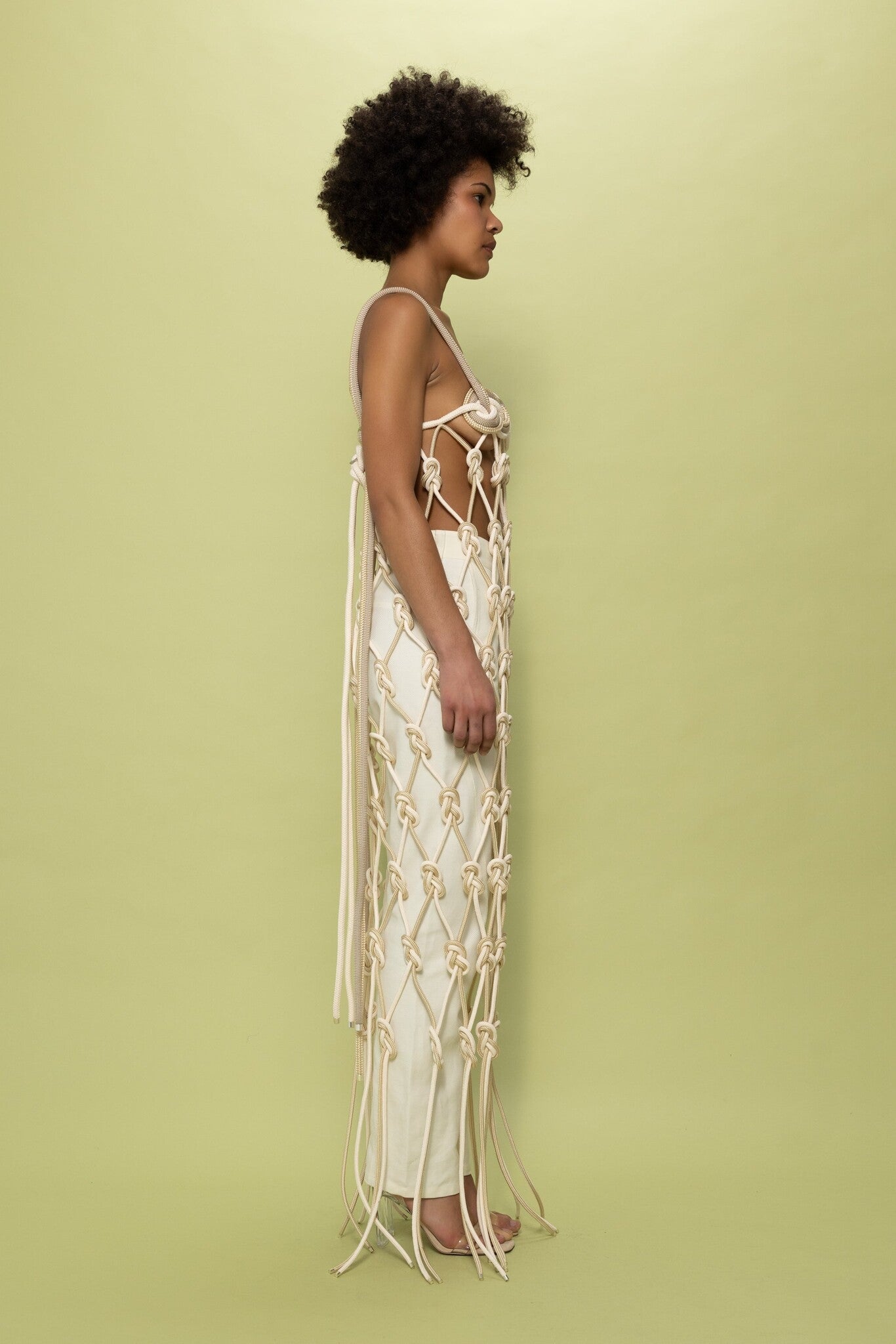 MARTAN ANA KNOTTED DRESS - OFF WHITE & GOLD