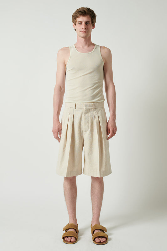 NANUSHKA MEN CARSTEN CANVAS WIDE LEG SHORTS - NATURAL