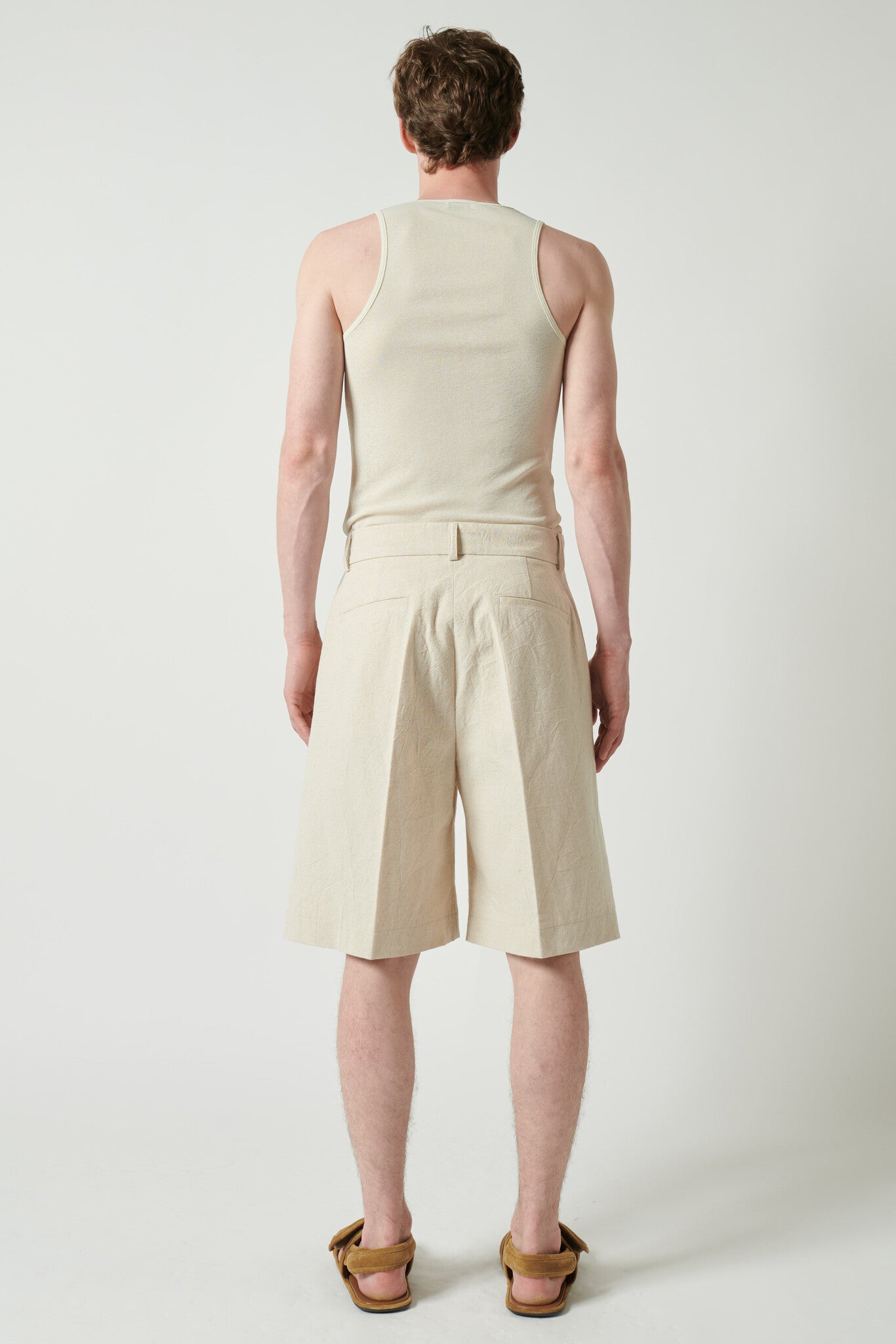 NANUSHKA MEN CARSTEN CANVAS WIDE LEG SHORTS - NATURAL