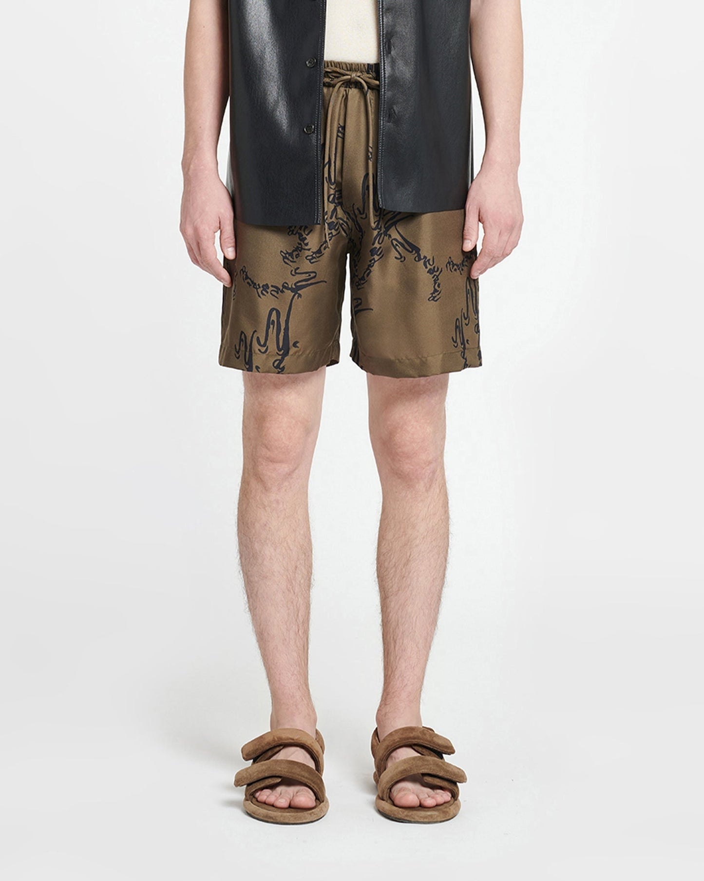 NANUSHKA MEN DOXXI TWILL SILK SHORTS - CALLIGRAPHY KHAKI