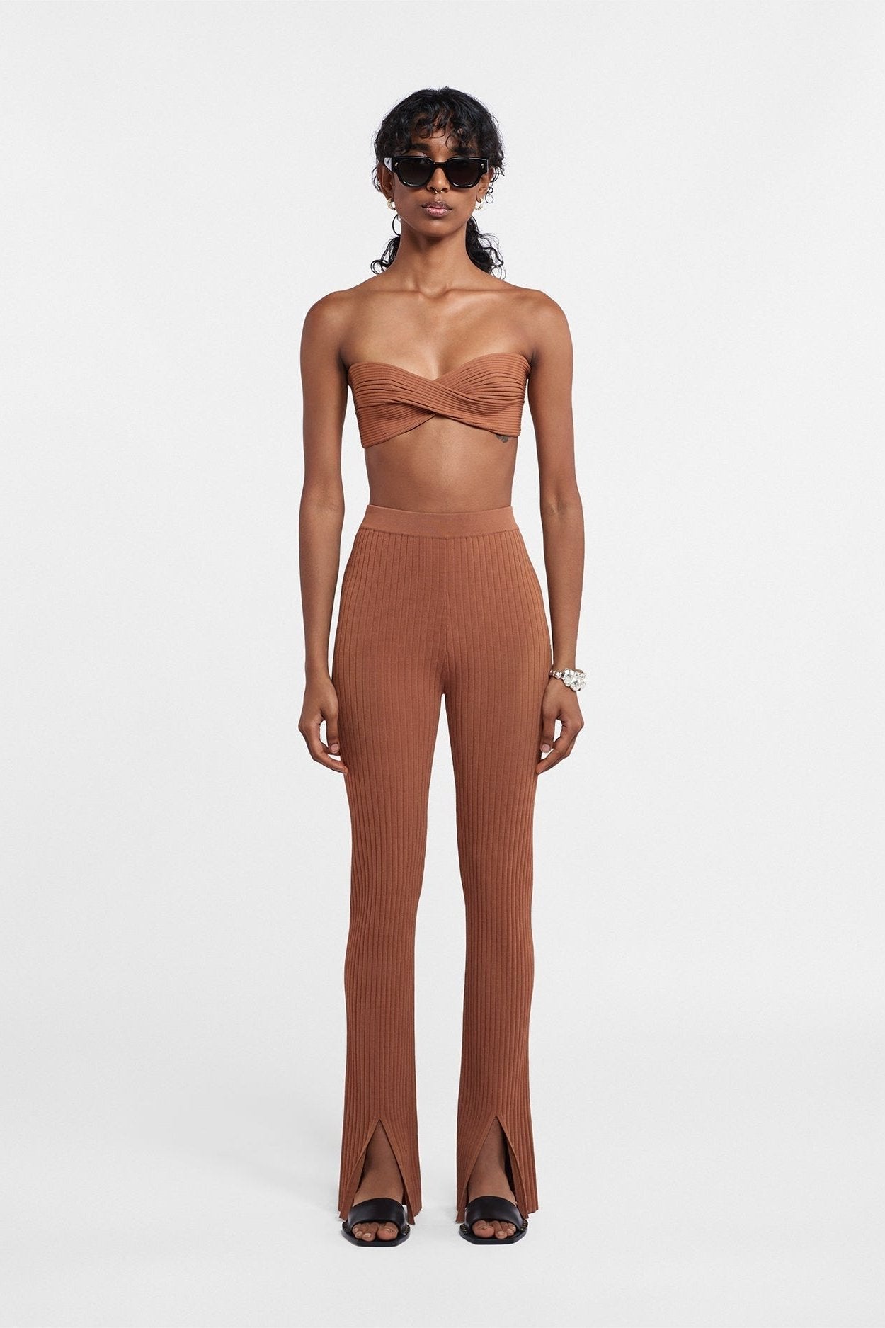 NANUSHKA MOIRA VISCOSE BRALETTE TOP - CHESTNUT