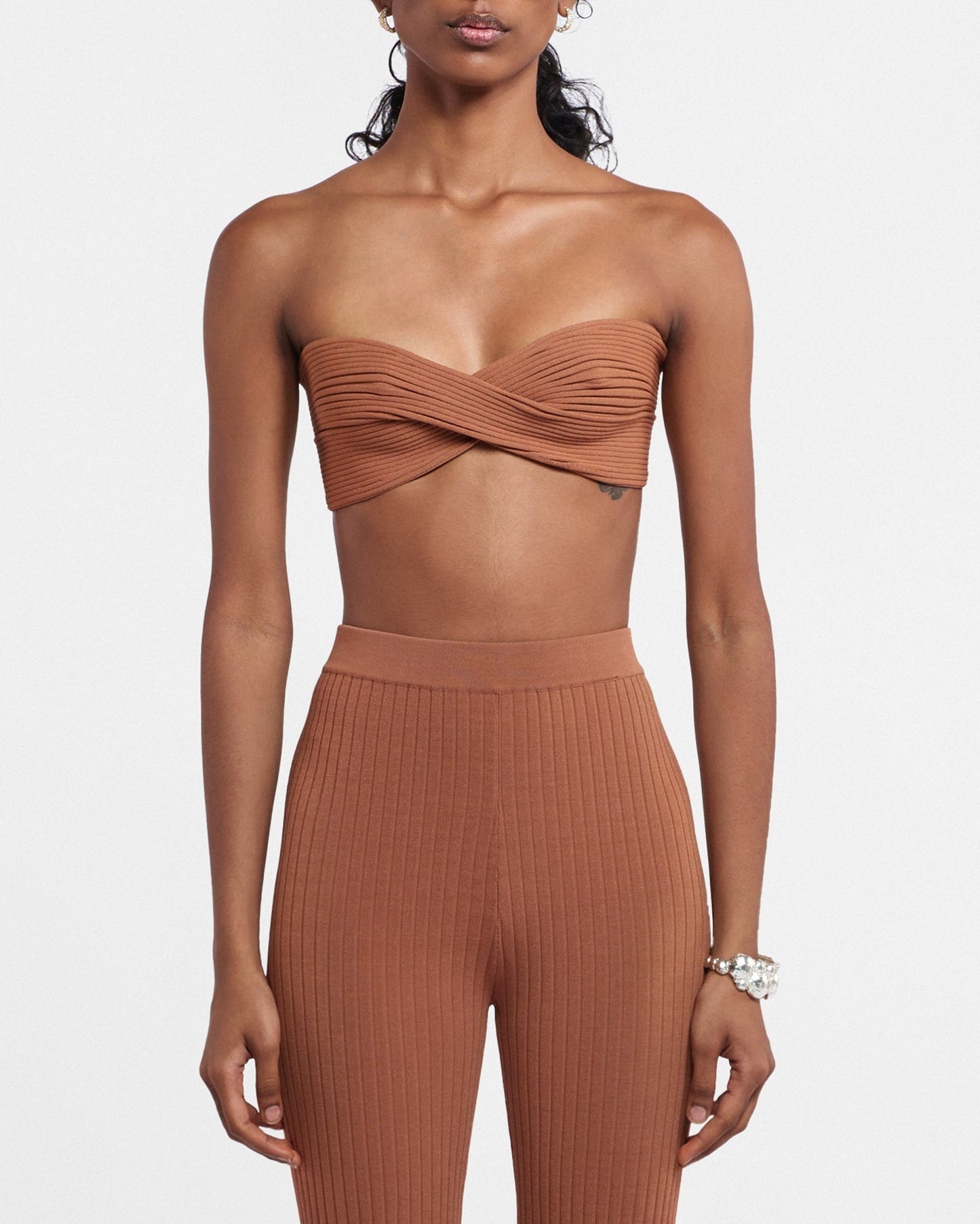 NANUSHKA MOIRA VISCOSE BRALETTE TOP - CHESTNUT