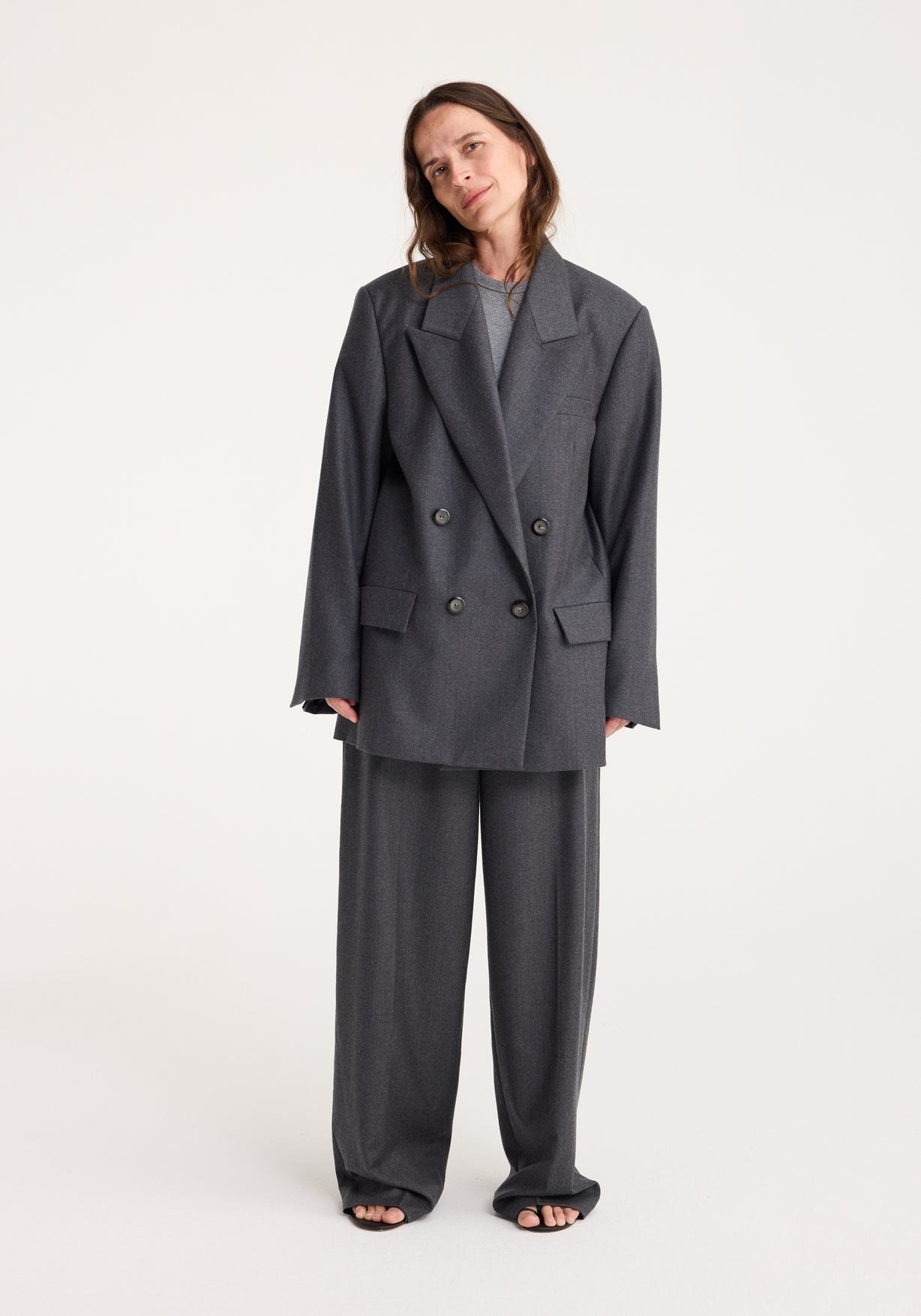 RÓHE DOUBLE BREASTED TAILORED JACKET - DARK GREY MELANGE