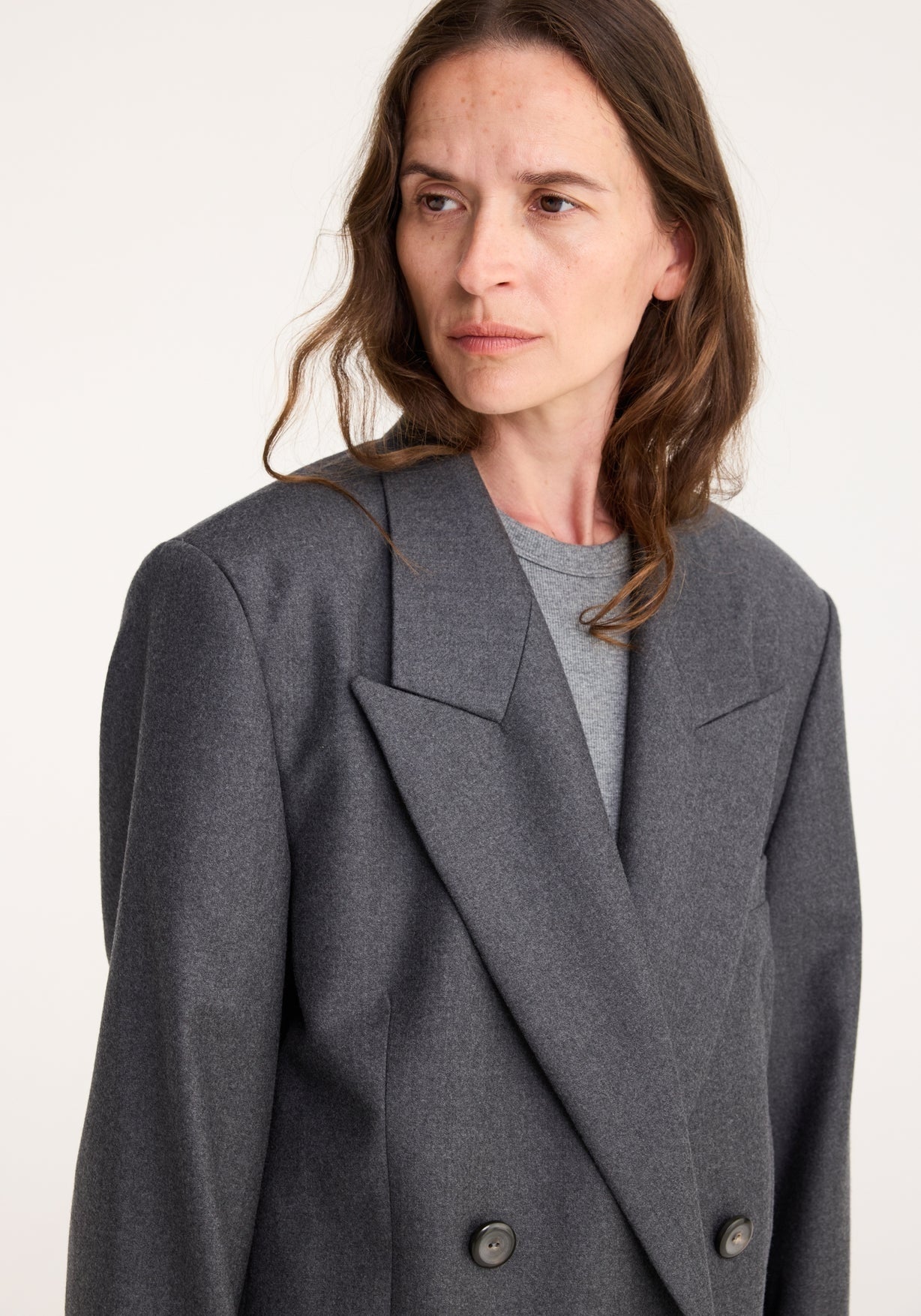 RÓHE DOUBLE BREASTED TAILORED JACKET - DARK GREY MELANGE