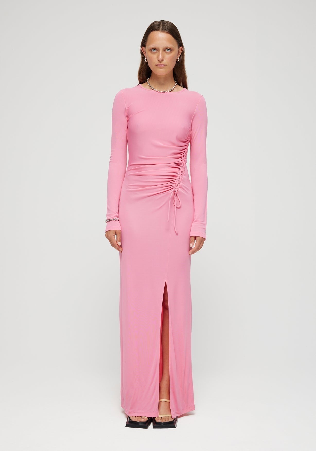 RÓHE DRAWSTRING JERSEY DRESS - POP PINK