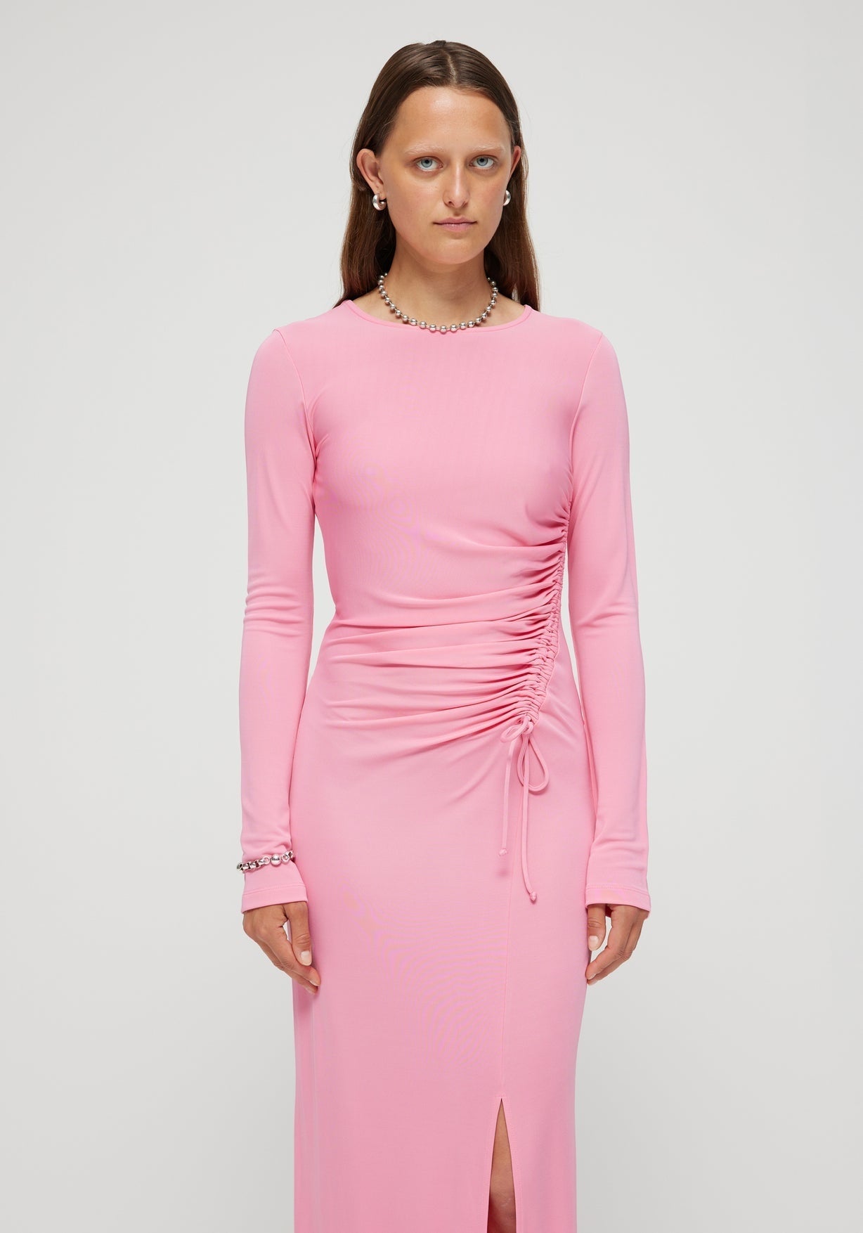 RÓHE DRAWSTRING JERSEY DRESS - POP PINK