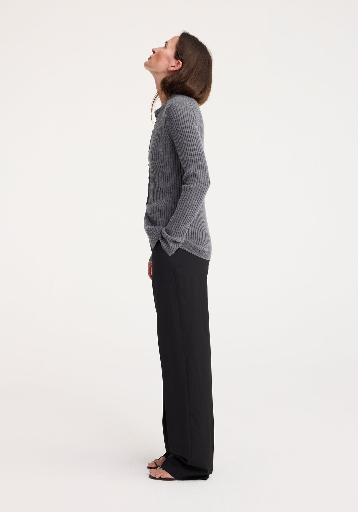 RÓHE ELONGATED RIB CARDIGAN - MID GREY MELANGE