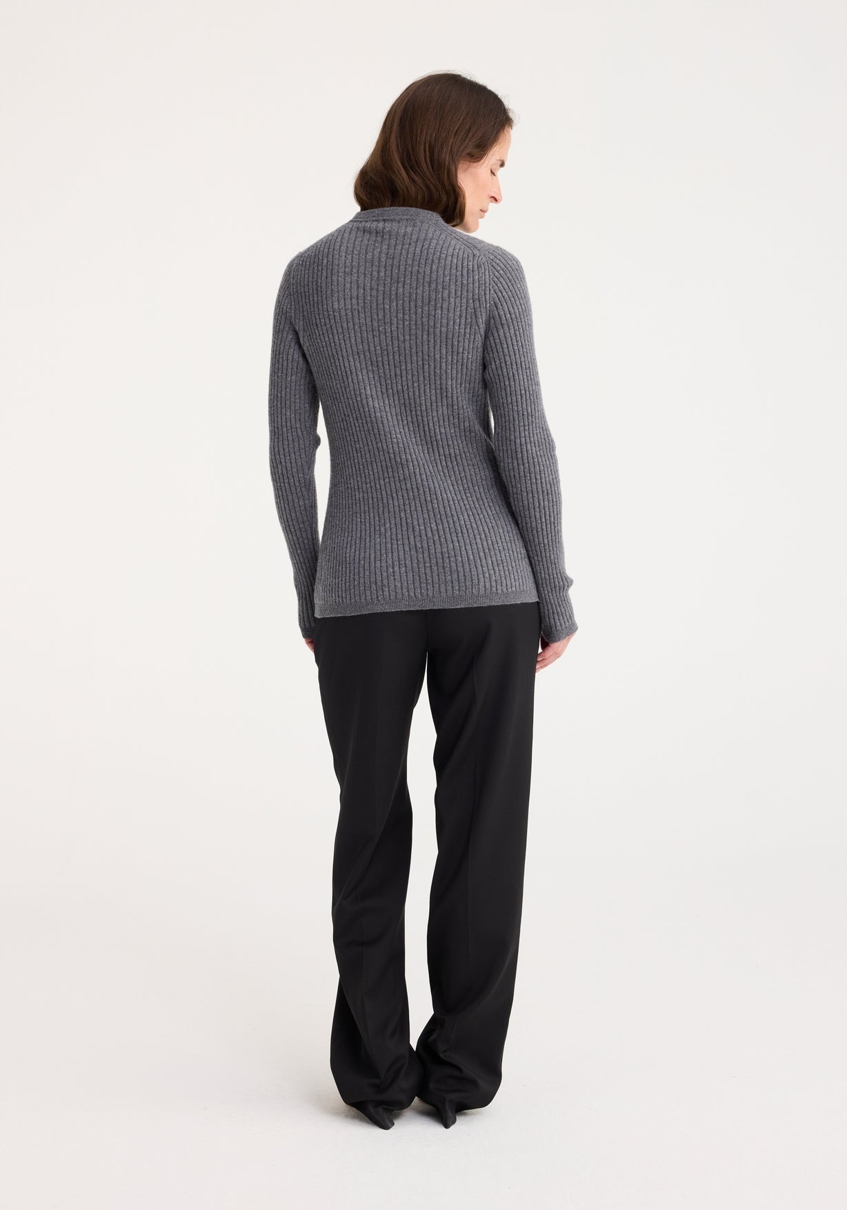 RÓHE ELONGATED RIB CARDIGAN - MID GREY MELANGE