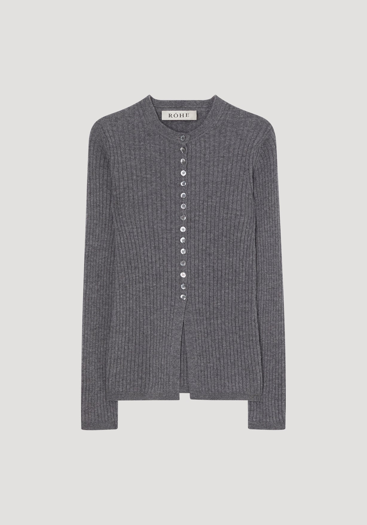 RÓHE ELONGATED RIB CARDIGAN - MID GREY MELANGE