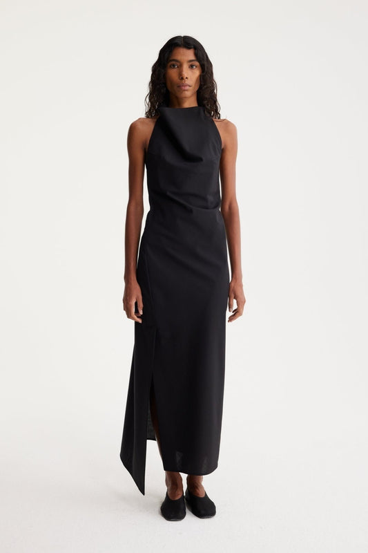 RÓHE HALTER DRESS WITH OPEN BACK - NOIR