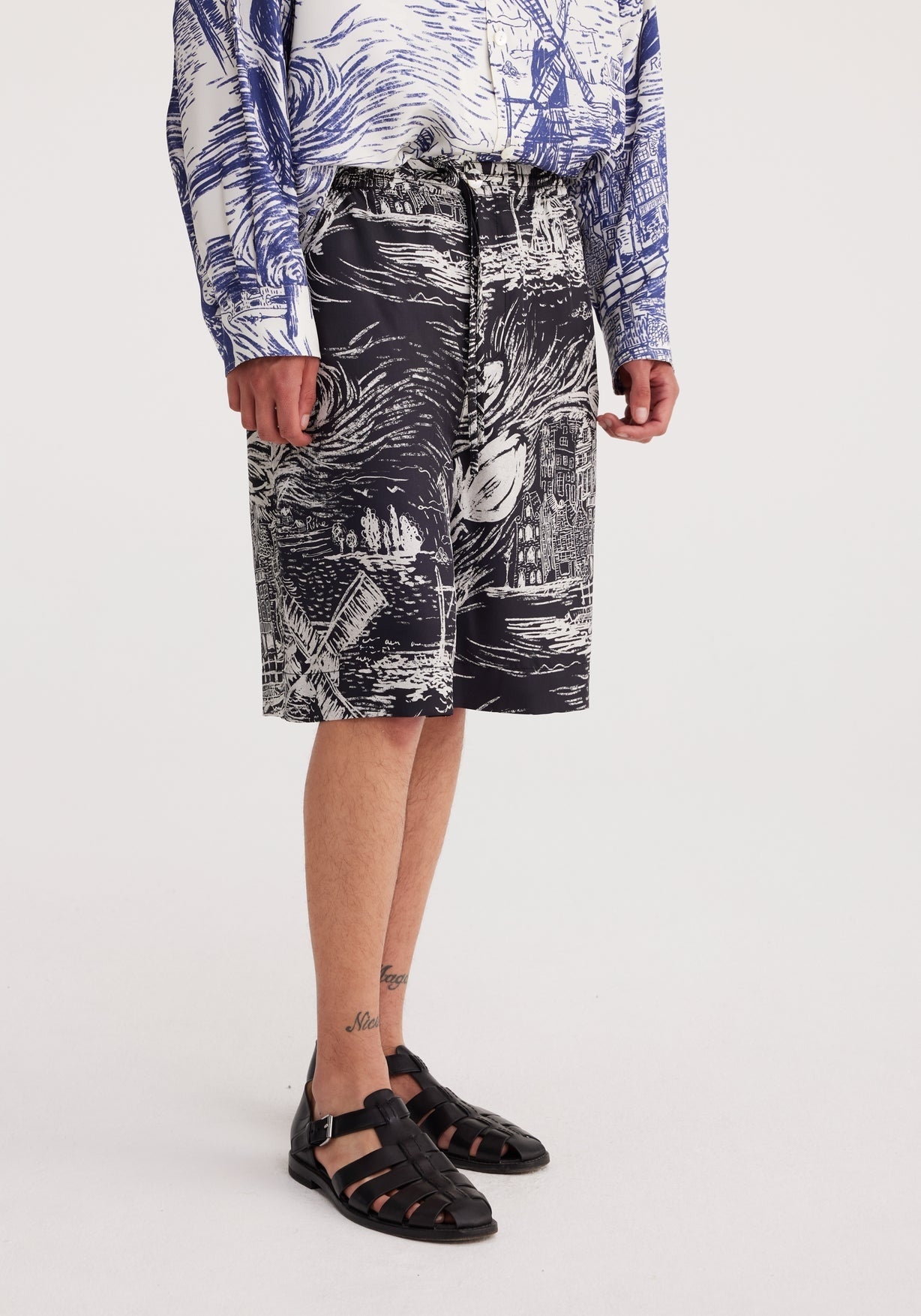 RÓHE MEN DRAWCORD SILK SHORTS - HOLLAND PRINT