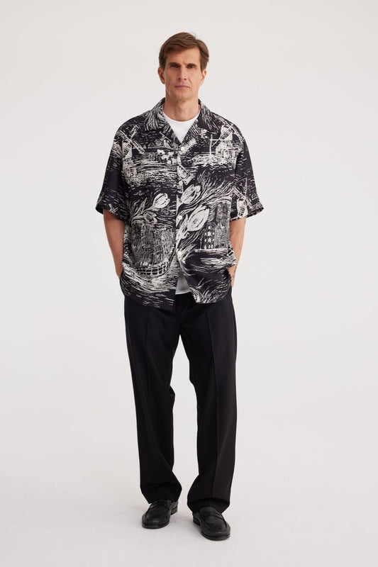 RÓHE MEN OVERSIZED CAMP COLLAR SS SILK SHIRT - HOLLAND PRINT