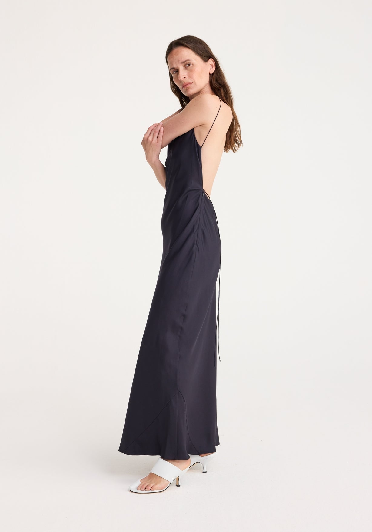 RÓHE OPEN BACK STRAP DRESS - NAVY