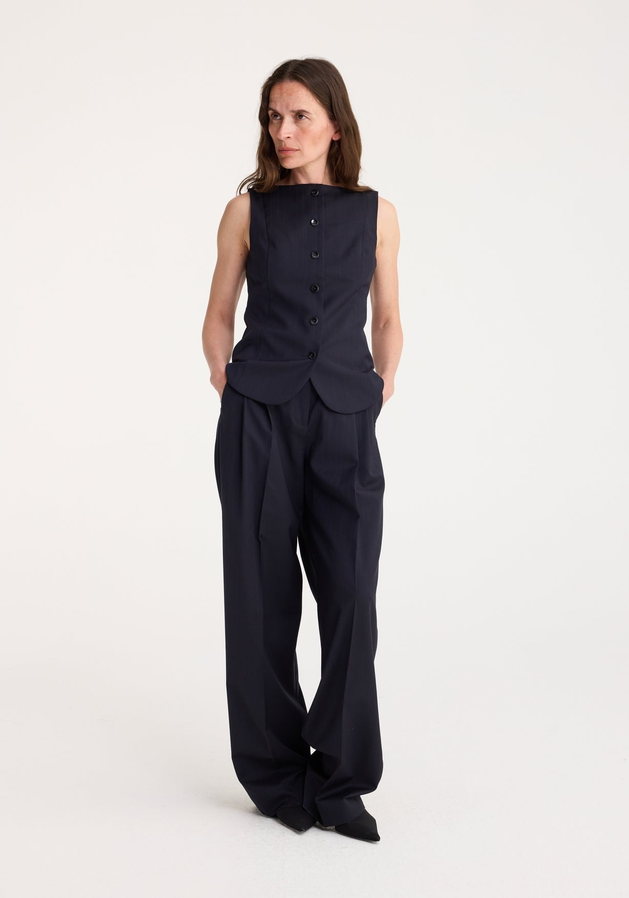 RÓHE PLEATED TAILORED TROUSERS - NIGHT STRIPE