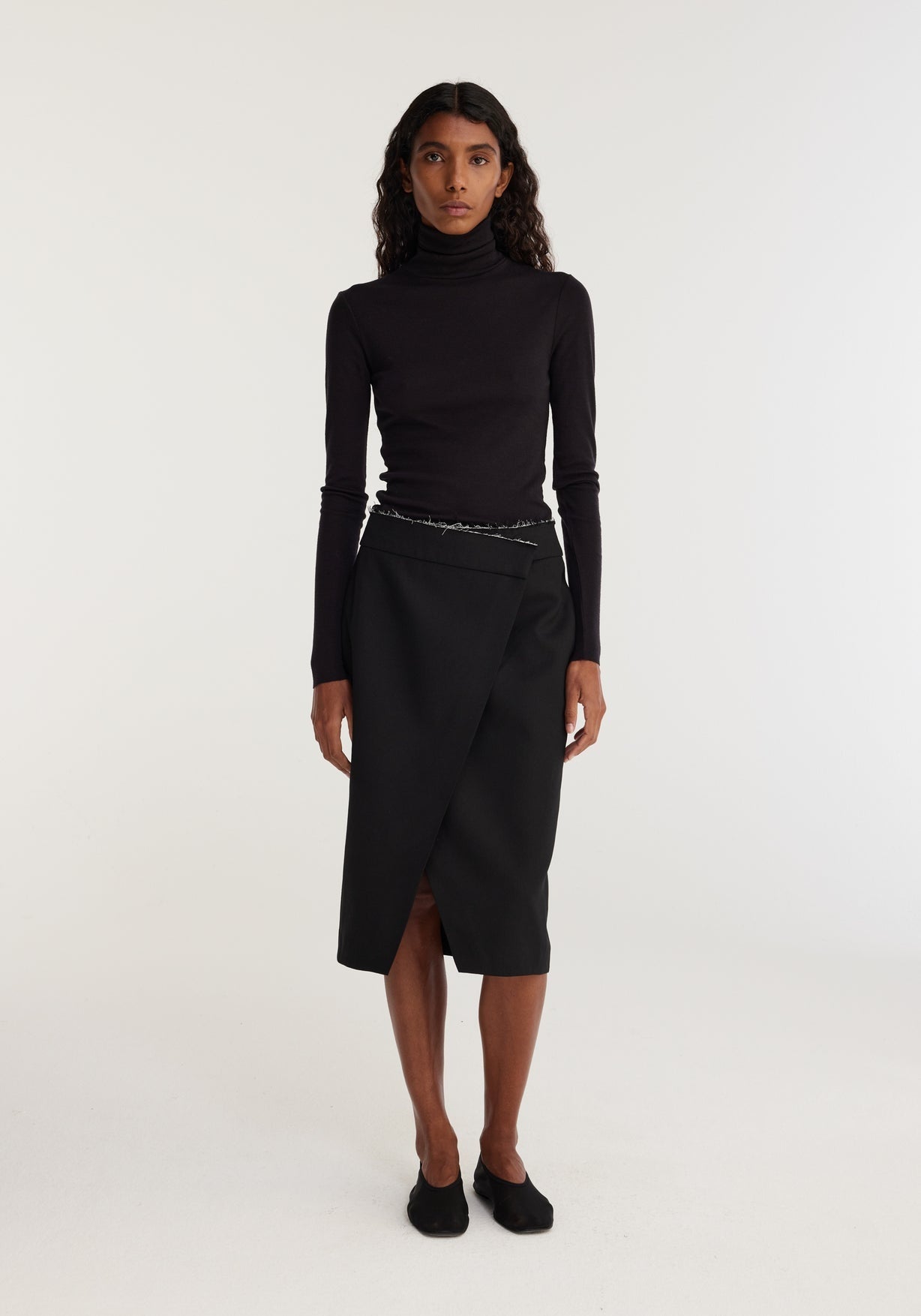 RÓHE RAW EDGE KNEE LENGHT SKIRT - NOIR