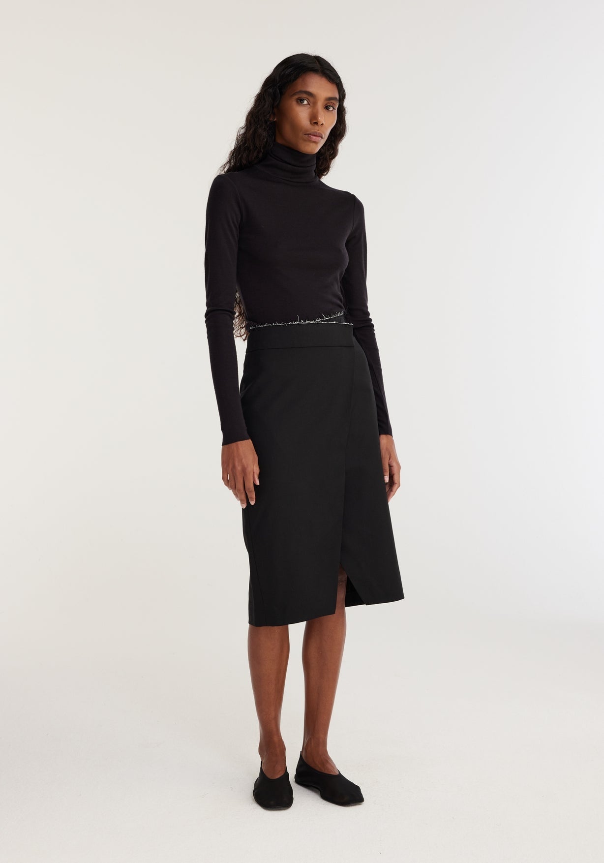 RÓHE RAW EDGE KNEE LENGHT SKIRT - NOIR