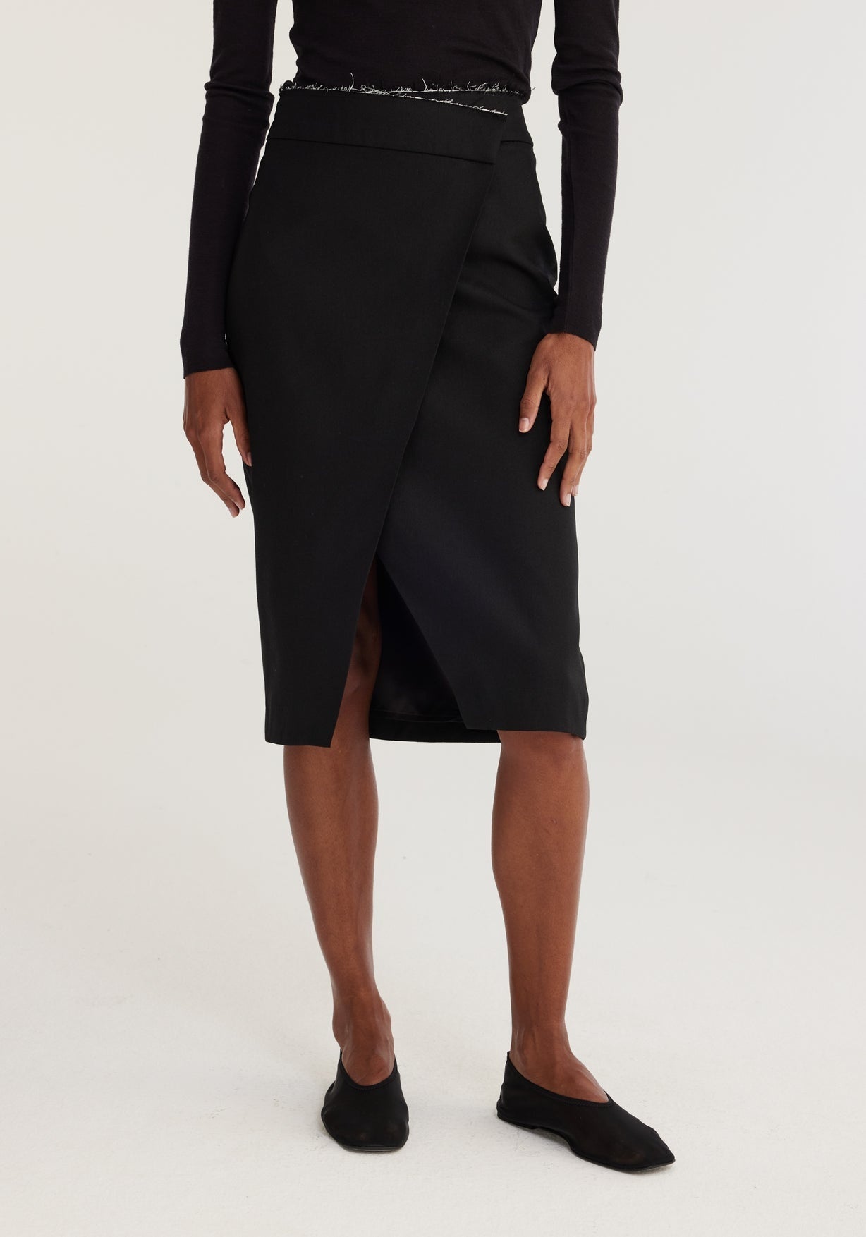 RÓHE RAW EDGE KNEE LENGHT SKIRT - NOIR