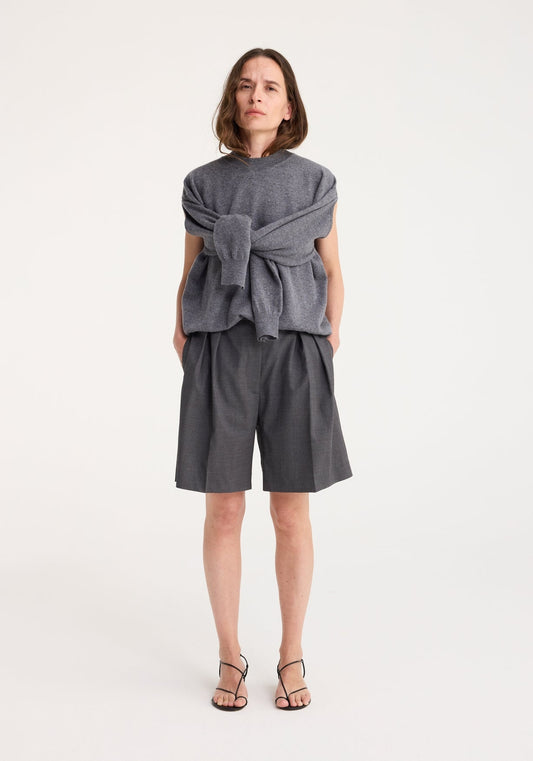 RÓHE TAILORED WIDE LEG SHORTS - DARK GREY MELANGE