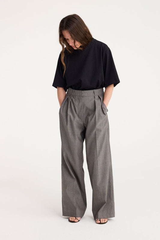 RÓHE WIDE LEG TAILORED TROUSERS - BICOLOR BLACK / CREME