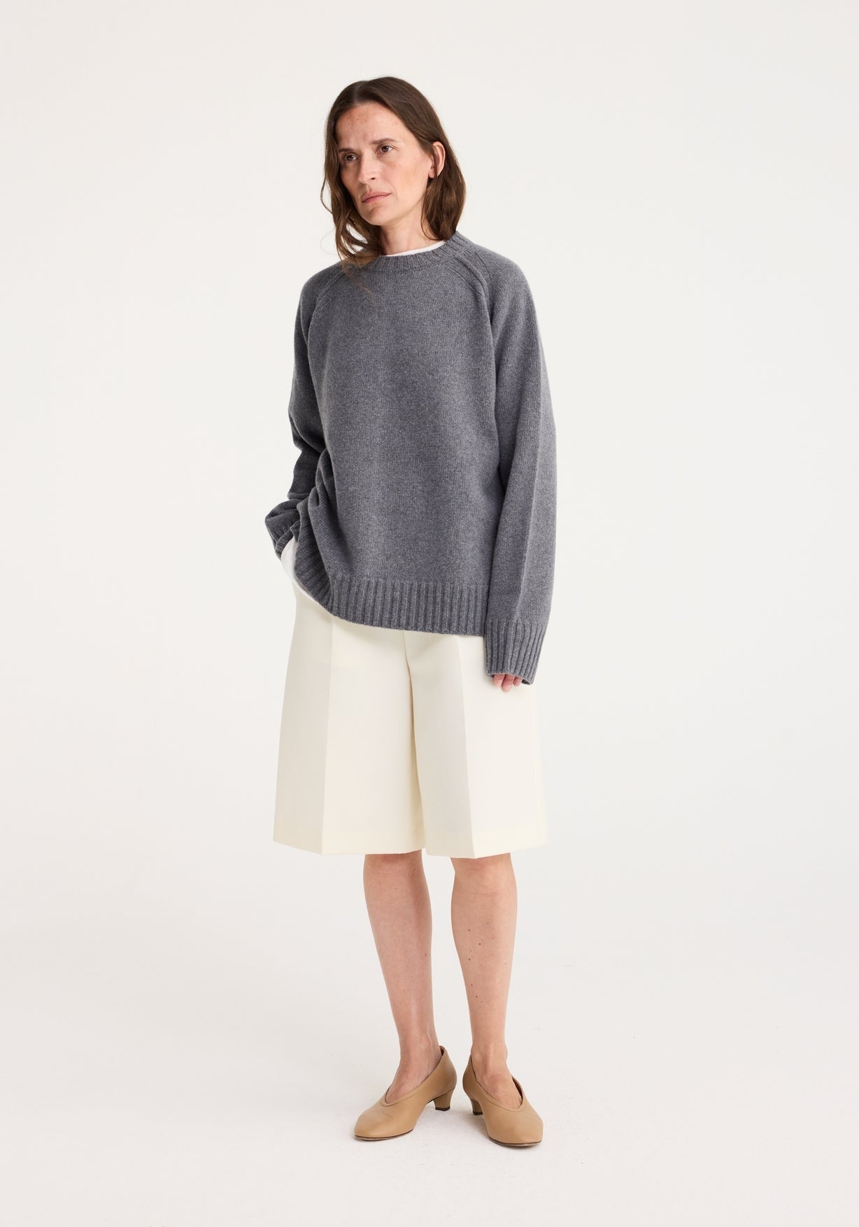 RÓHE WOOL CASHMERE SWEATER - MID GREY MELANGE