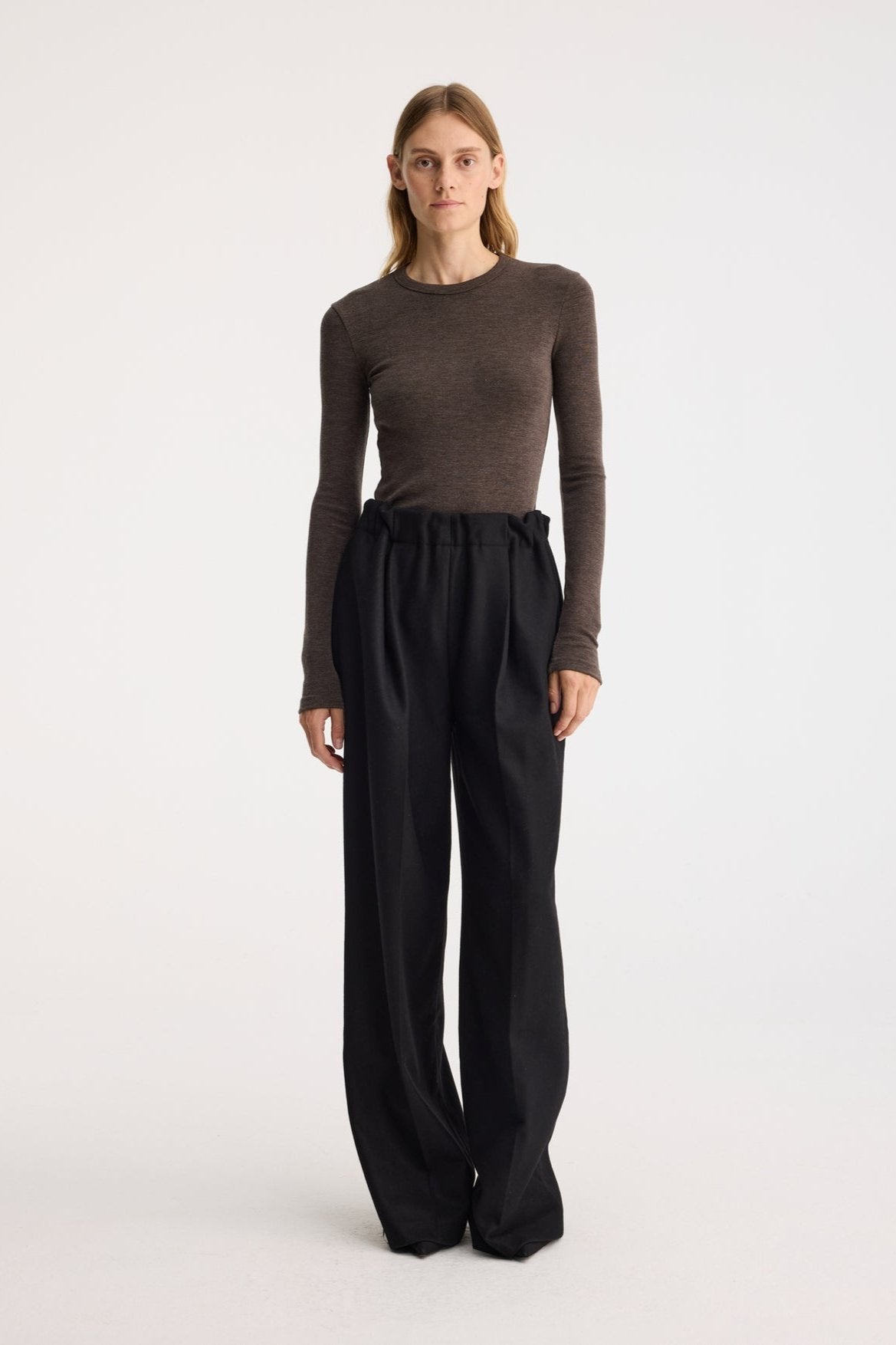 RÓHE ELASTICATED WIDE LEG TROUSERS - BLACK