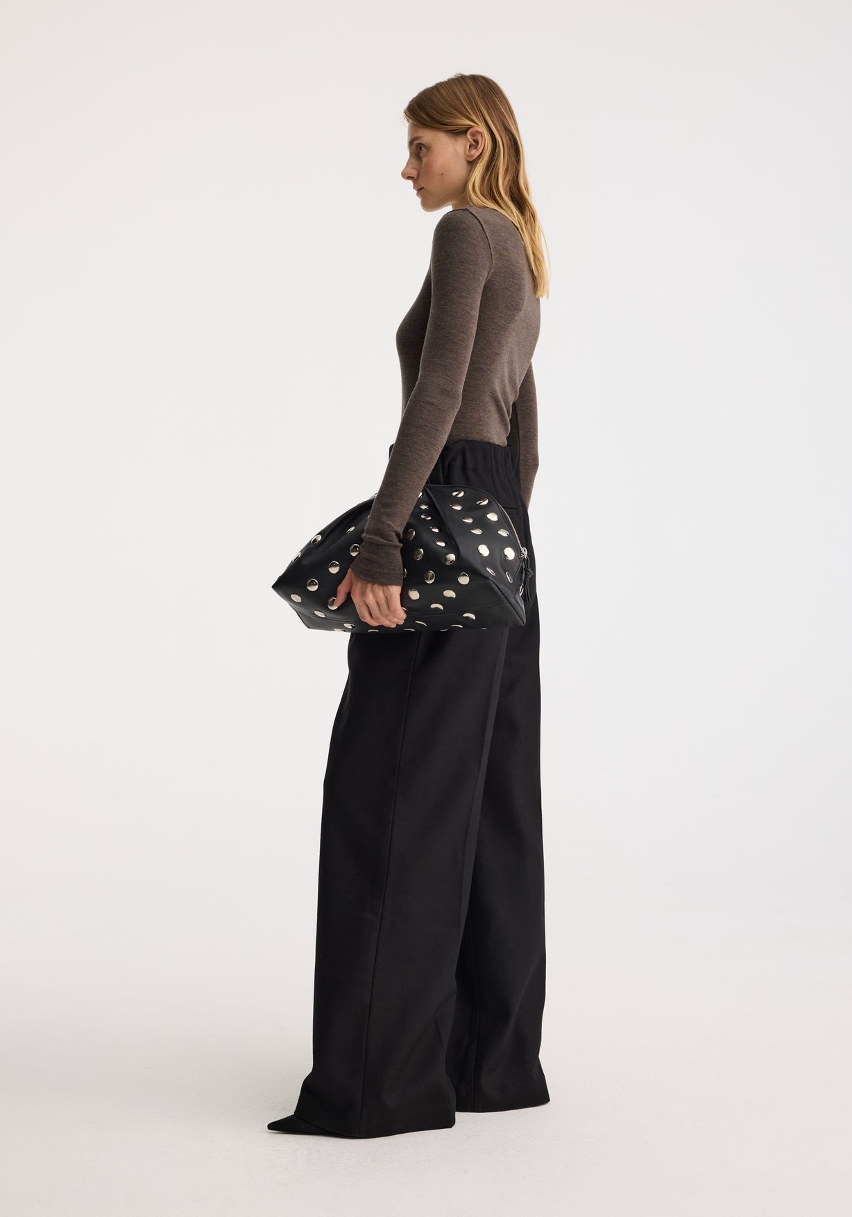 RÓHE ELASTICATED WIDE LEG TROUSERS - BLACK