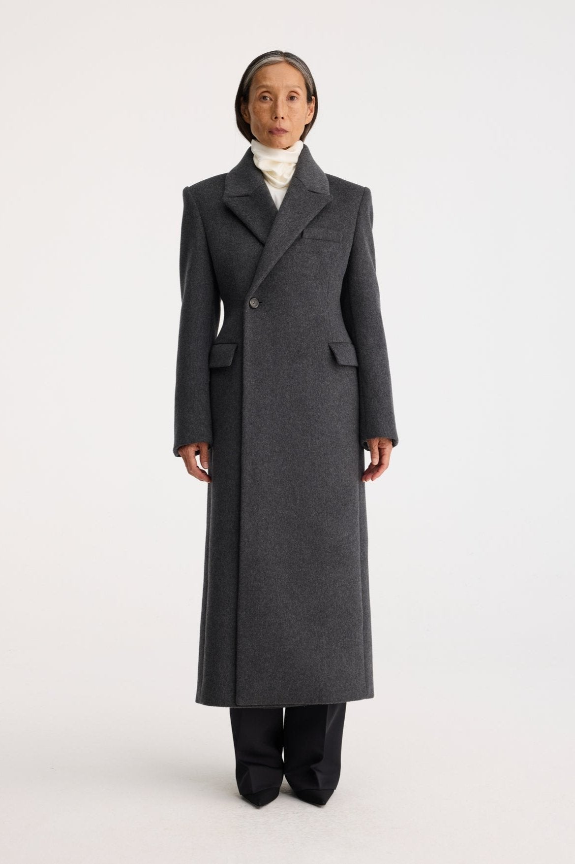 RÓHE FITTED TEXTURED COAT - ANTHRACITE MELANGE