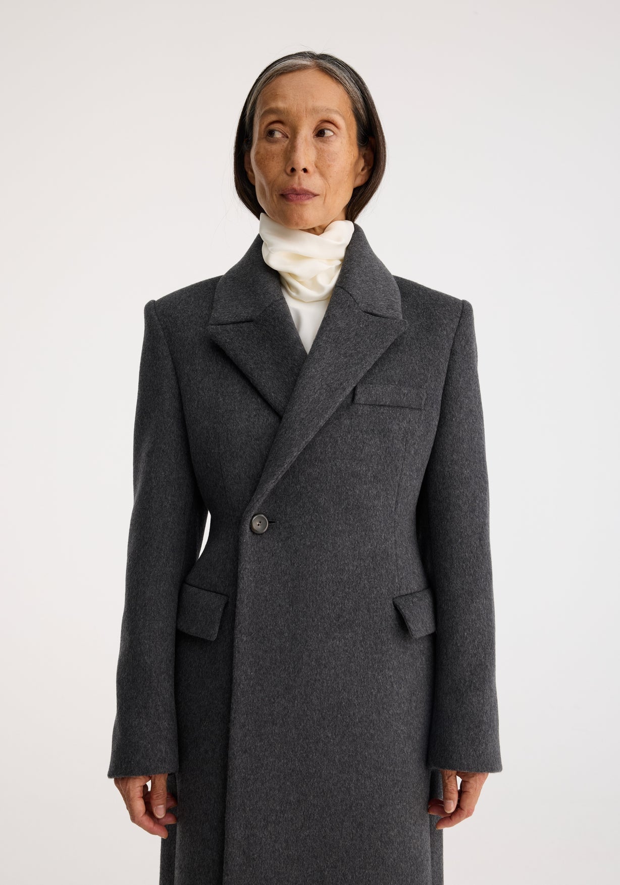 RÓHE FITTED TEXTURED COAT - ANTHRACITE MELANGE