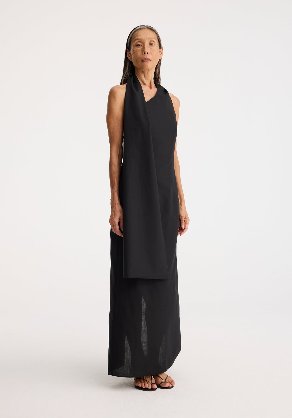 RÓHE OPEN BACK SCARF DRESS - BLACK