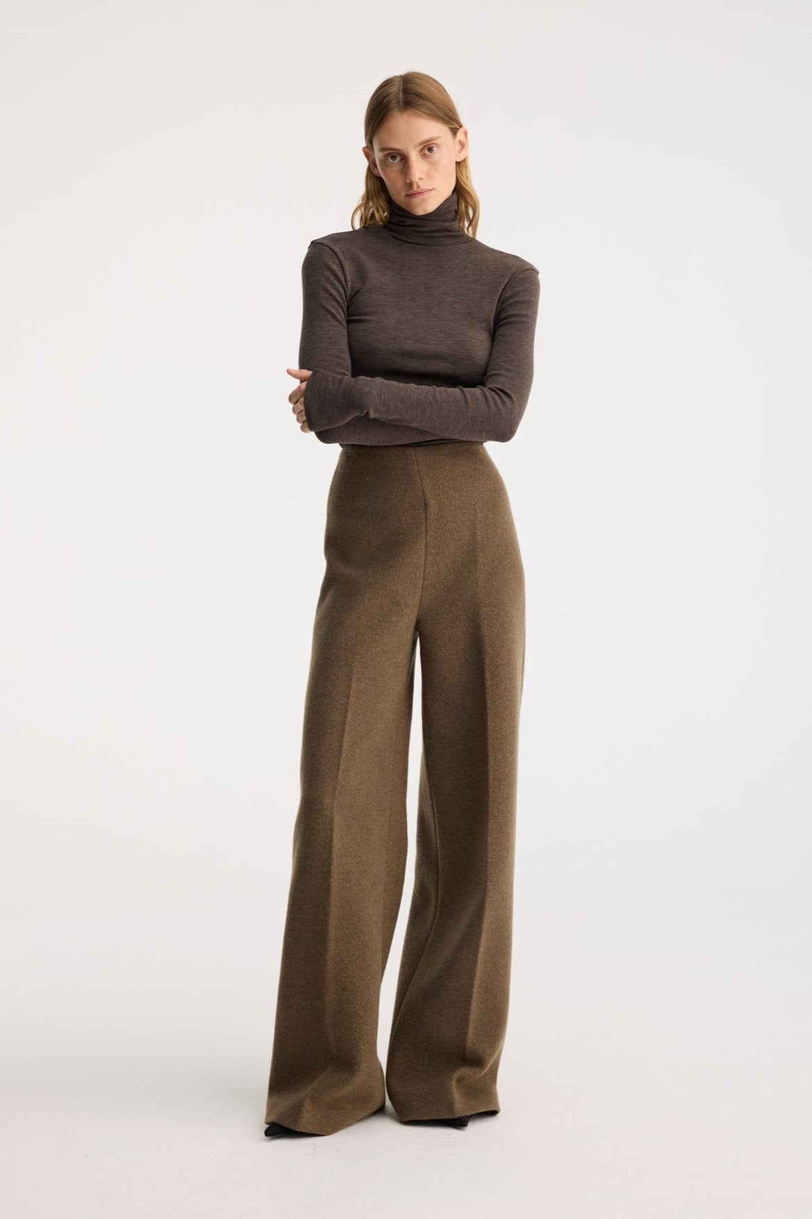 RÓHE PALAZZO WOOL TROUSERS - MOSS