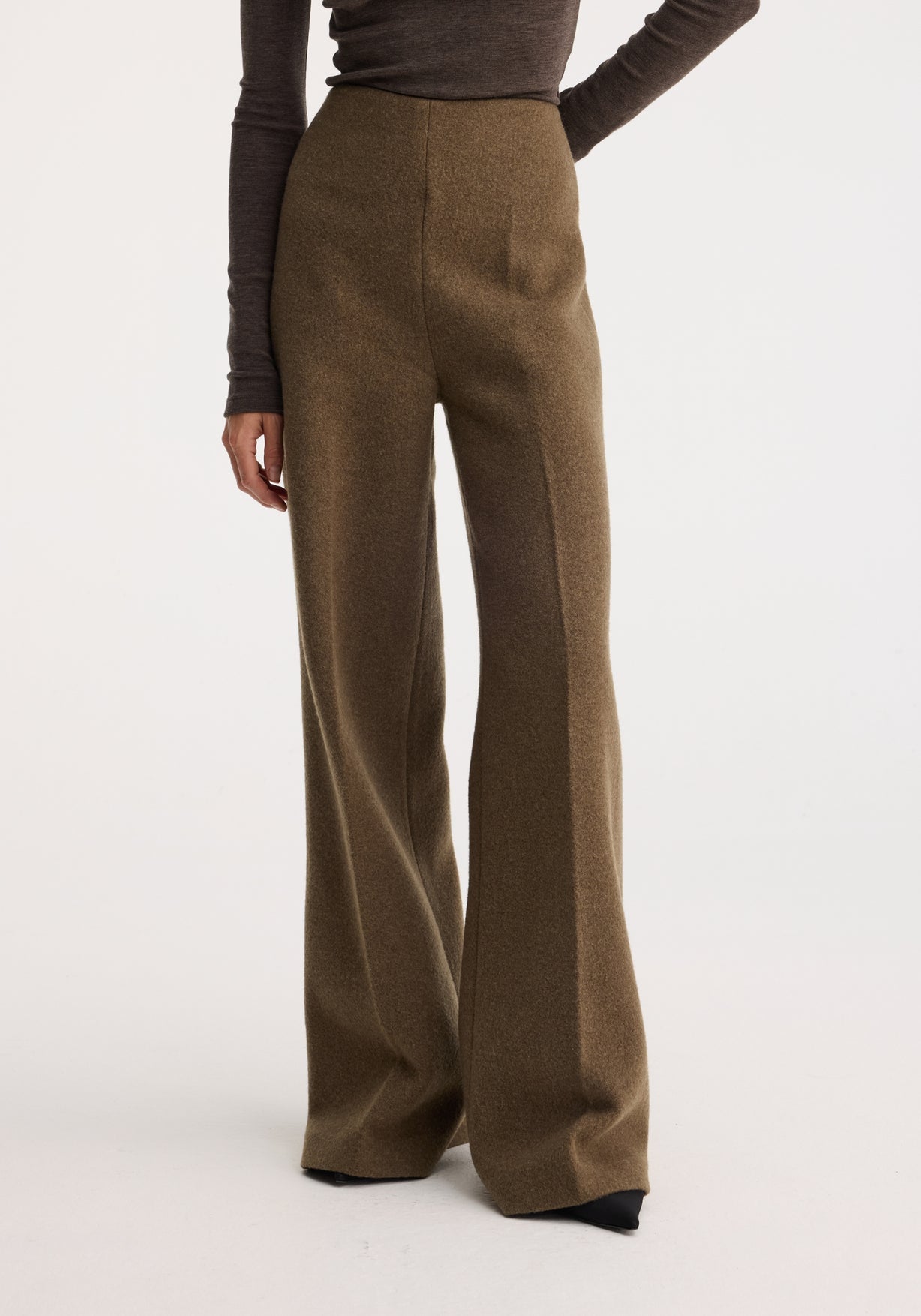 RÓHE PALAZZO WOOL TROUSERS - MOSS