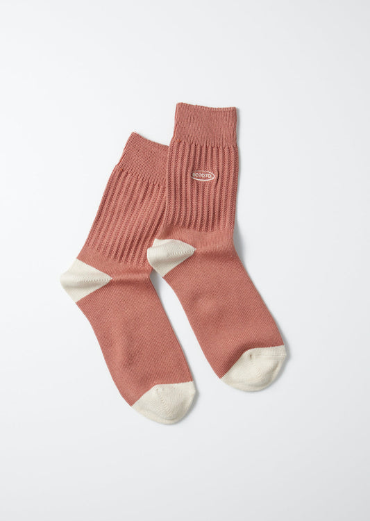 ROTOTO 90'S LOGO CREW SOCKS - DARK CORAL